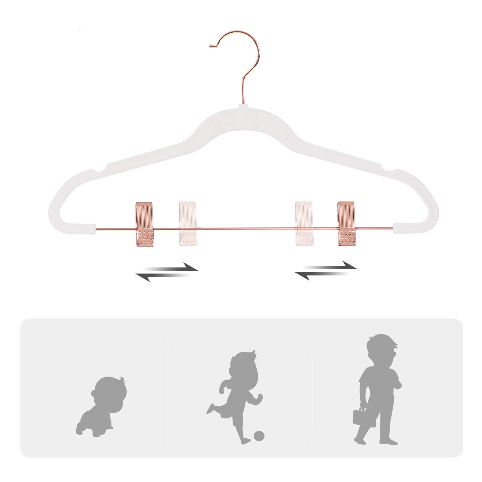 SONGMICS 24-Pack Velvet Pants Hangers, 16.7-Inch Long Coat Hangers with Rose Gold Colored Movable Clips, Heavy-Duty, Non-Slip, Space-Saving, for Pants, Skirts, Dresses, White UCRF014W01 - Image 4