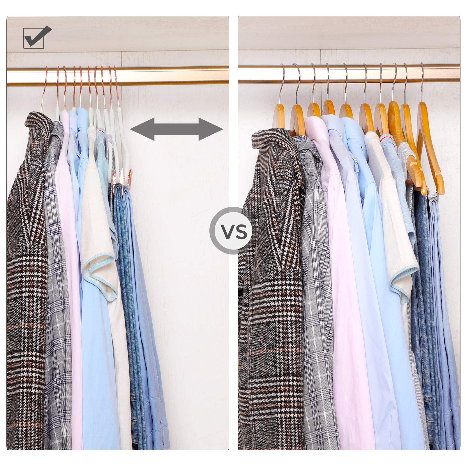 SONGMICS 24-Pack Velvet Pants Hangers, 16.7-Inch Long Coat Hangers with Rose Gold Colored Movable Clips, Heavy-Duty, Non-Slip, Space-Saving, for Pants, Skirts, Dresses, White UCRF014W01 - Image 6