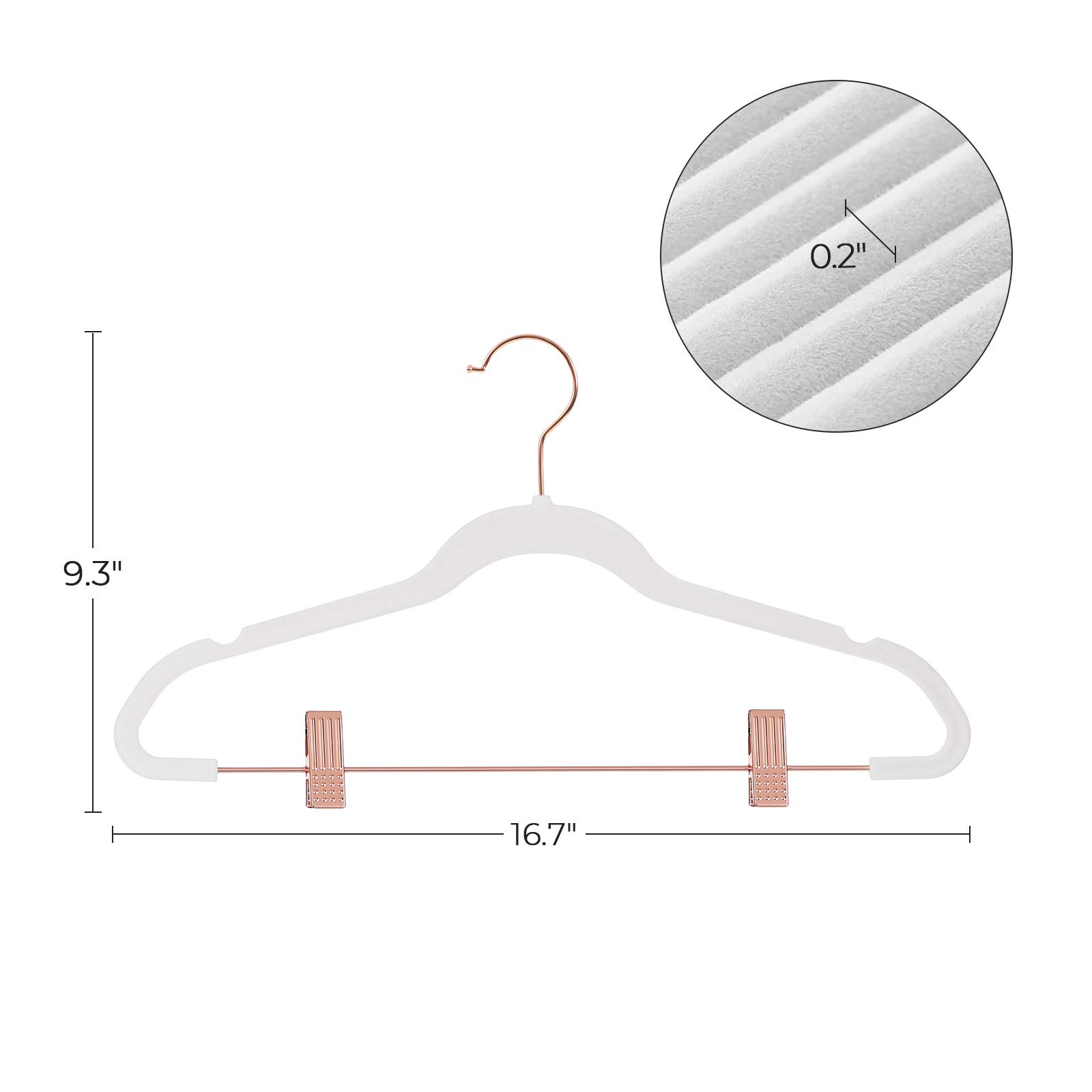 SONGMICS 24-Pack Velvet Pants Hangers, 16.7-Inch Long Coat Hangers with Rose Gold Colored Movable Clips, Heavy-Duty, Non-Slip, Space-Saving, for Pants, Skirts, Dresses, White UCRF014W01 - Image 7
