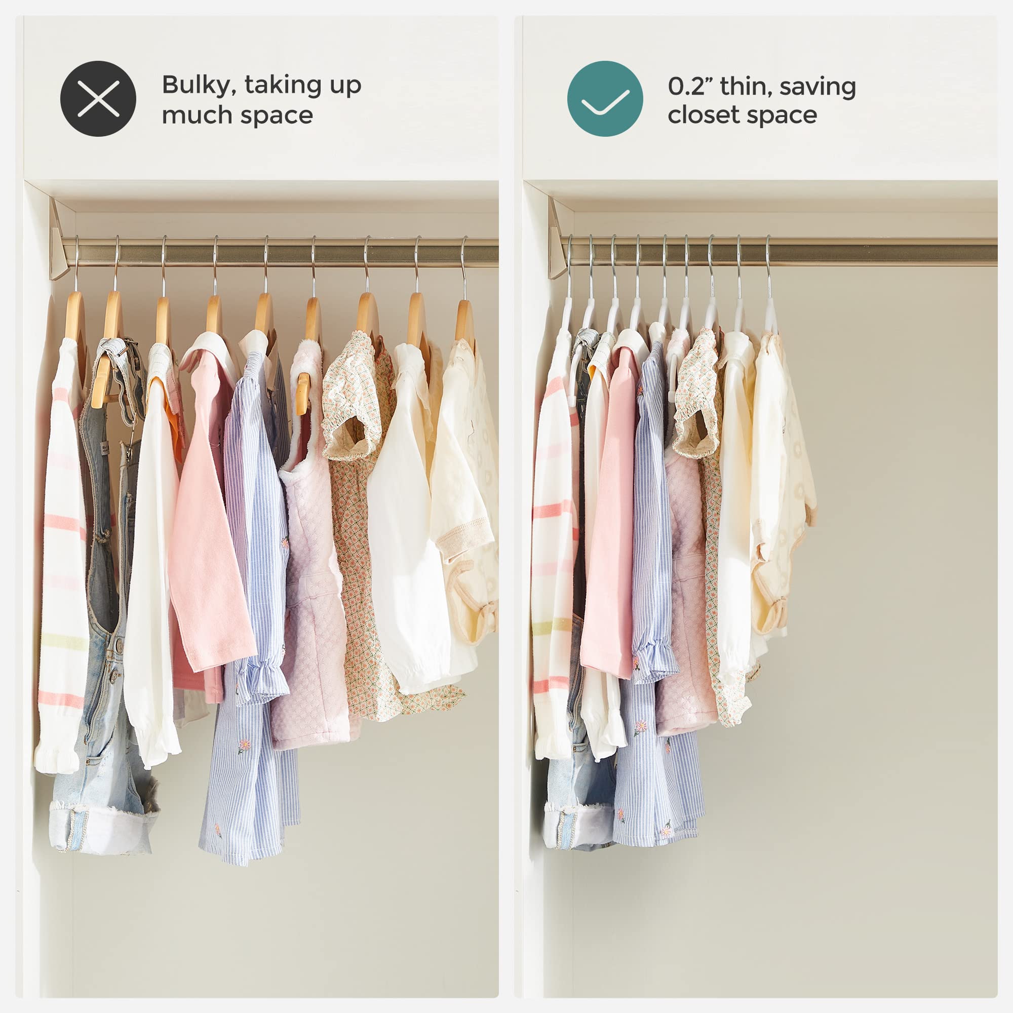 SONGMICS 30 Packs Baby Pants Hangers with Clips, Kids Hangers with 6 Clothes Dividers, Non-Slip Children’s Clothes Hanger, White UCRF013W30 - Image 7