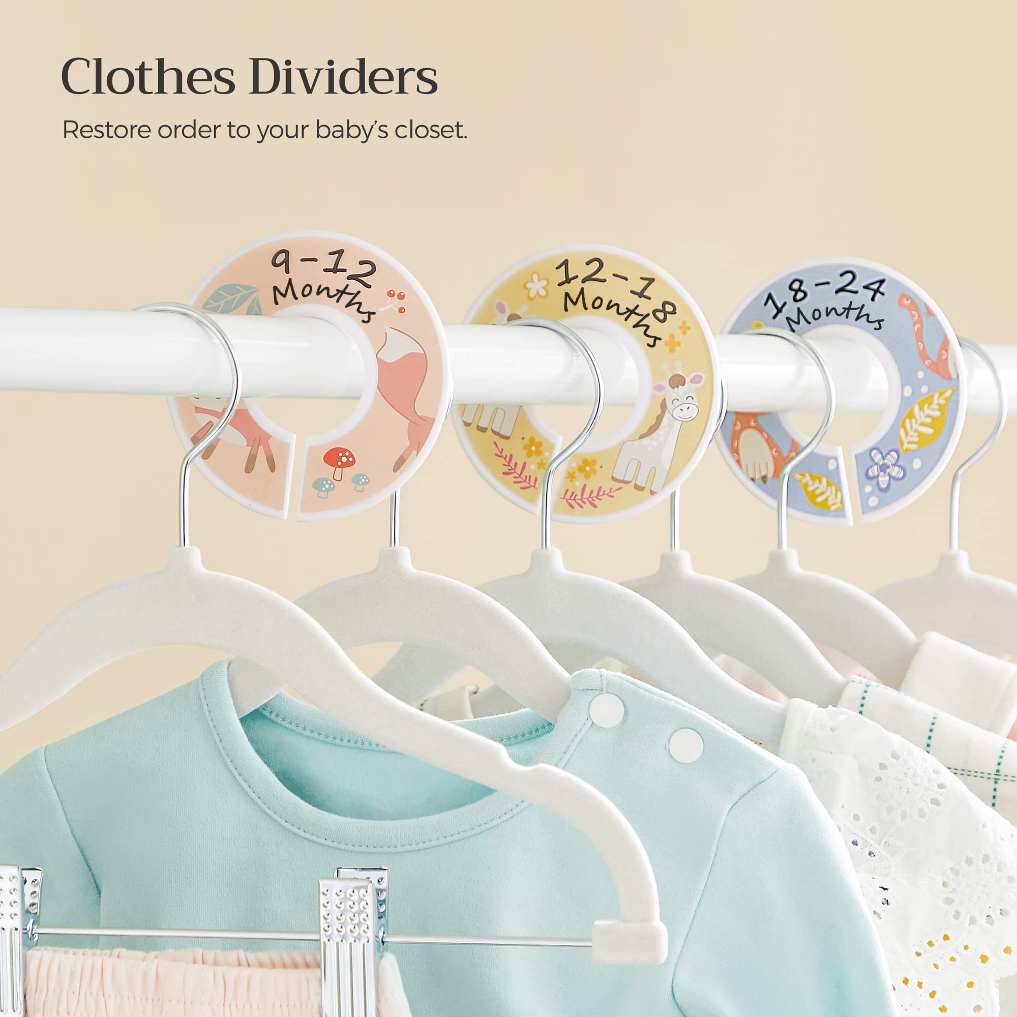 SONGMICS 30 Packs Baby Pants Hangers with Clips, Kids Hangers with 6 Clothes Dividers, Non-Slip Children’s Clothes Hanger, White UCRF013W30 - Image 9