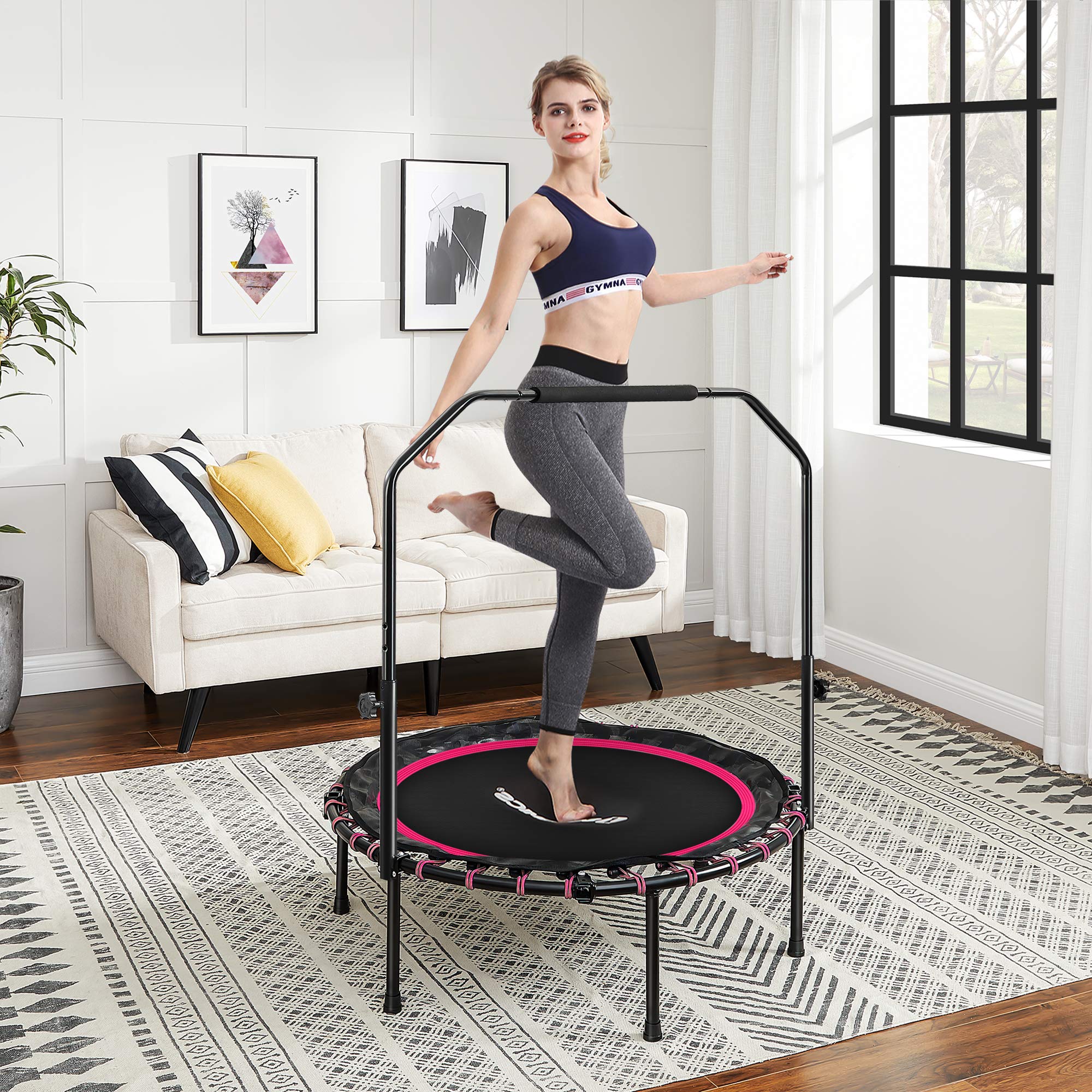 SONGMICS 40 Inches Mini Fitness Trampoline, Fitness Rebounder with Adjustable Handrail, Foldable Trampoline for At-Home Workout, Max. Load 264.6 lb - Image 3