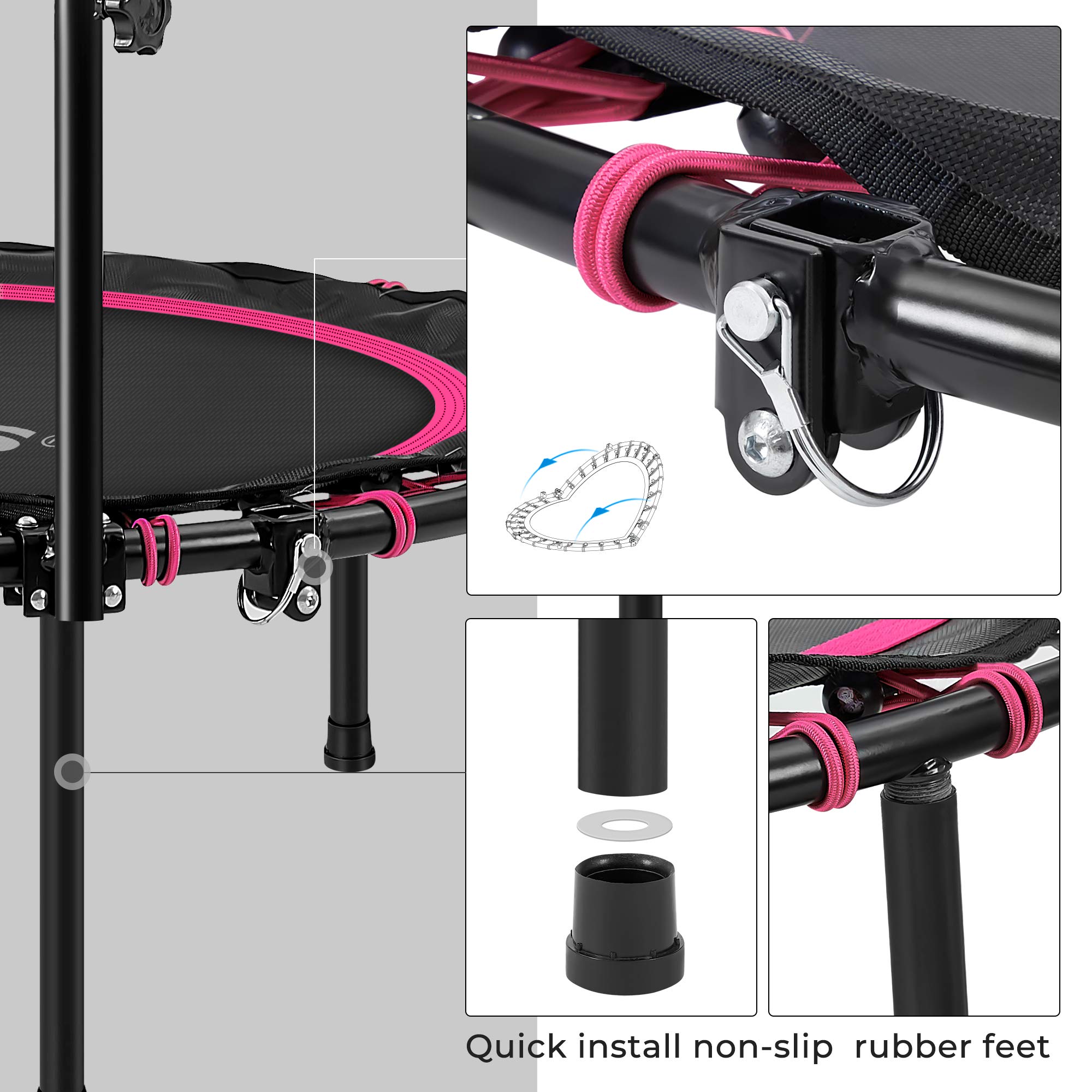 SONGMICS 40 Inches Mini Fitness Trampoline, Fitness Rebounder with Adjustable Handrail, Foldable Trampoline for At-Home Workout, Max. Load 264.6 lb - Image 4