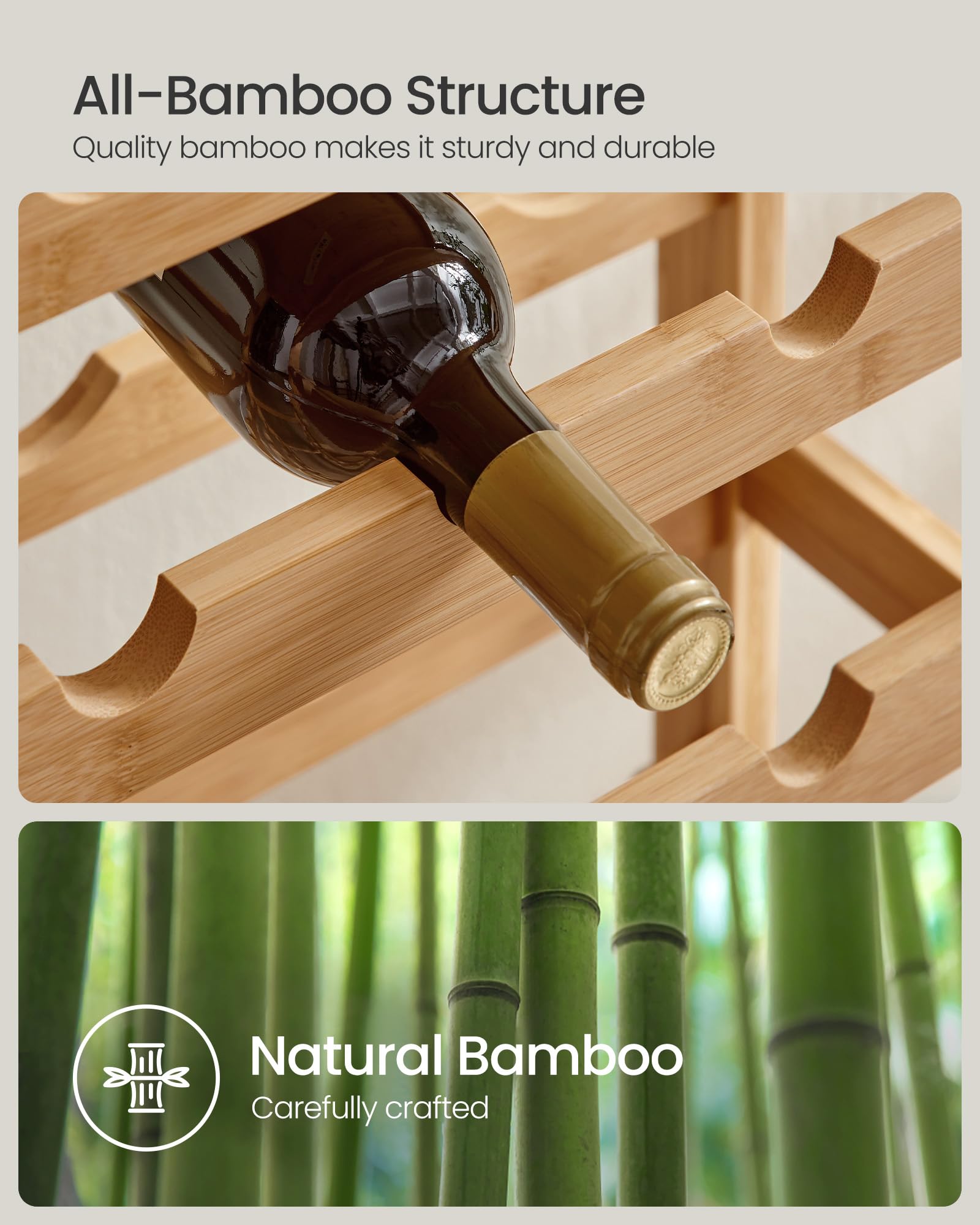 SONGMICS 42-Bottle Wine Rack Free Standing Floor, 7-Tier Display Wine Storage Shelves with Table Top, Bamboo Wobble-Free Bottle Holder for Kitchen Bar Dining Room Living Room, Natural UKWR27NL - Image 4