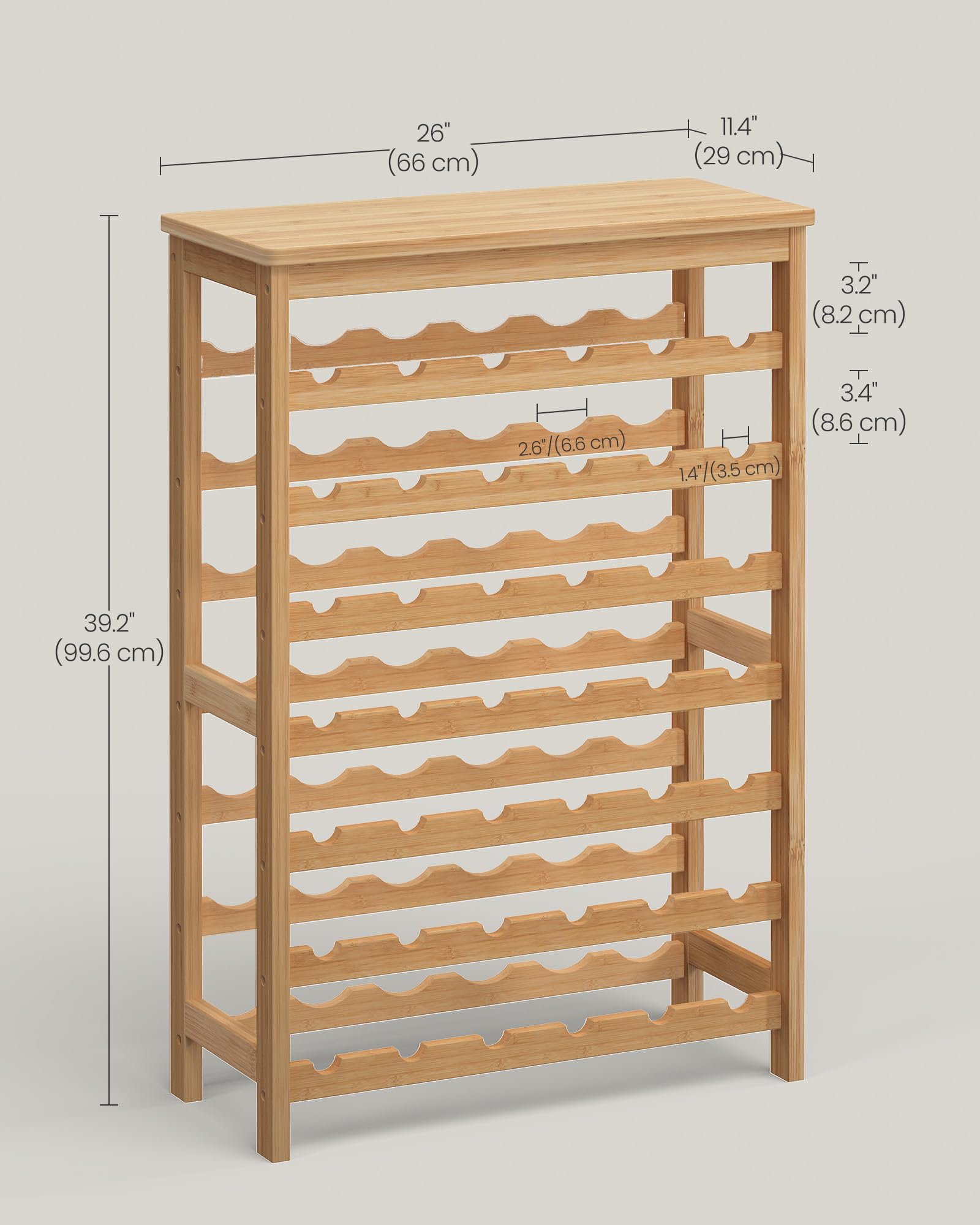 SONGMICS 42-Bottle Wine Rack Free Standing Floor, 7-Tier Display Wine Storage Shelves with Table Top, Bamboo Wobble-Free Bottle Holder for Kitchen Bar Dining Room Living Room, Natural UKWR27NL - Image 5