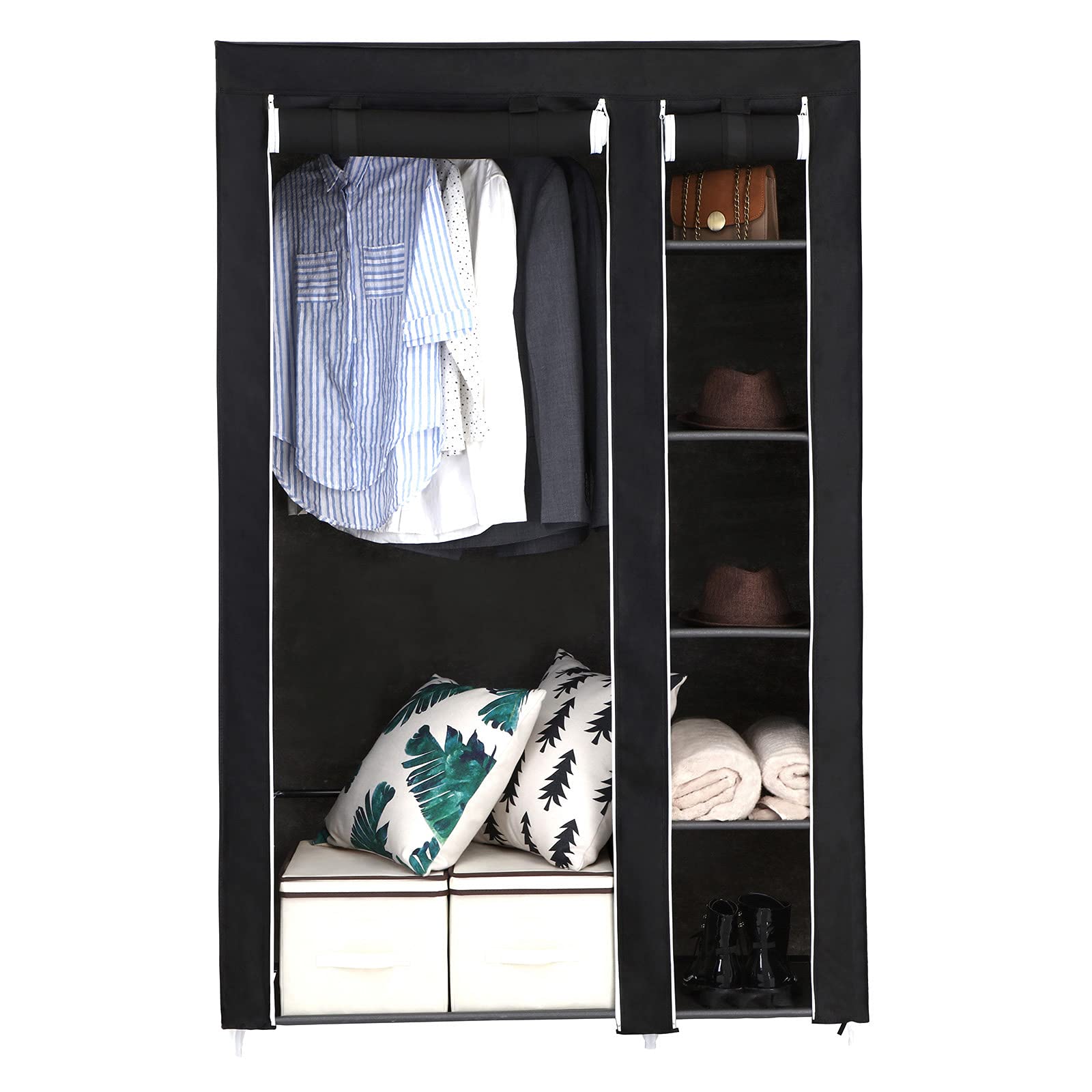 SONGMICS 43 Inch Portable Clothes Closet Wardrobe with Non-woven Fabric and Hanging Rod Quick and Easy to Assemble Black ULSF007 - Image 4