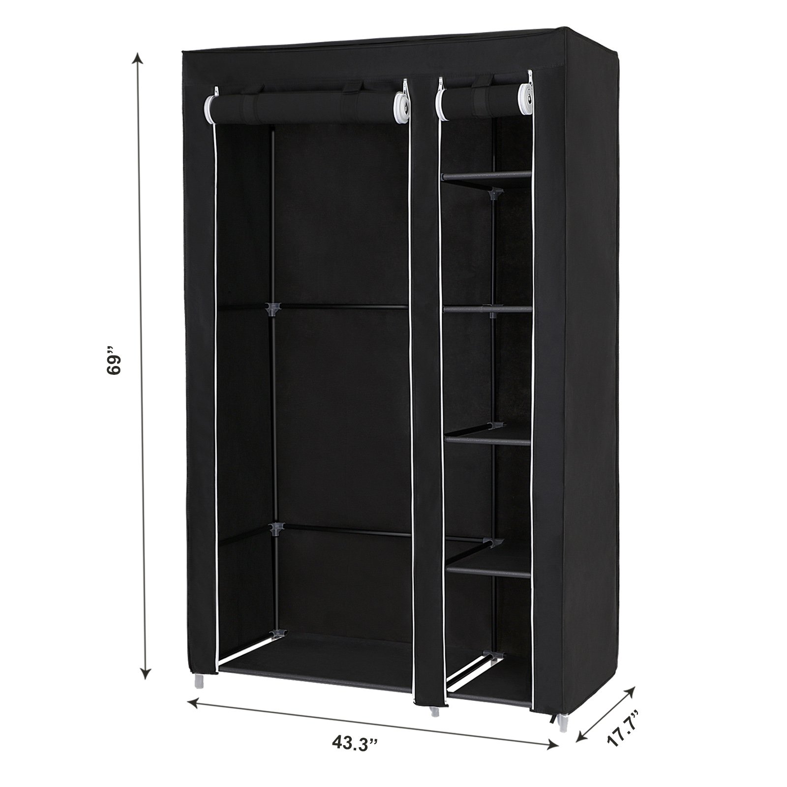 SONGMICS 43 Inch Portable Clothes Closet Wardrobe with Non-woven Fabric and Hanging Rod Quick and Easy to Assemble Black ULSF007 - Image 5