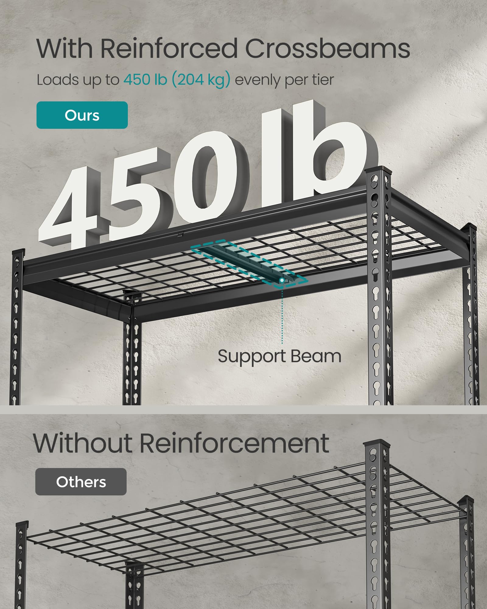 SONGMICS 5-Tier Storage Shelves, Heavy-Duty Garage Shelving, Adjustable Shelving Unit, Steel Shelf, Boltless Assembly, for Garage, Shed, 2,250 lb Load, 18 x 36 x 72 Inches, Ink Black UGLR453B01 - Image 4