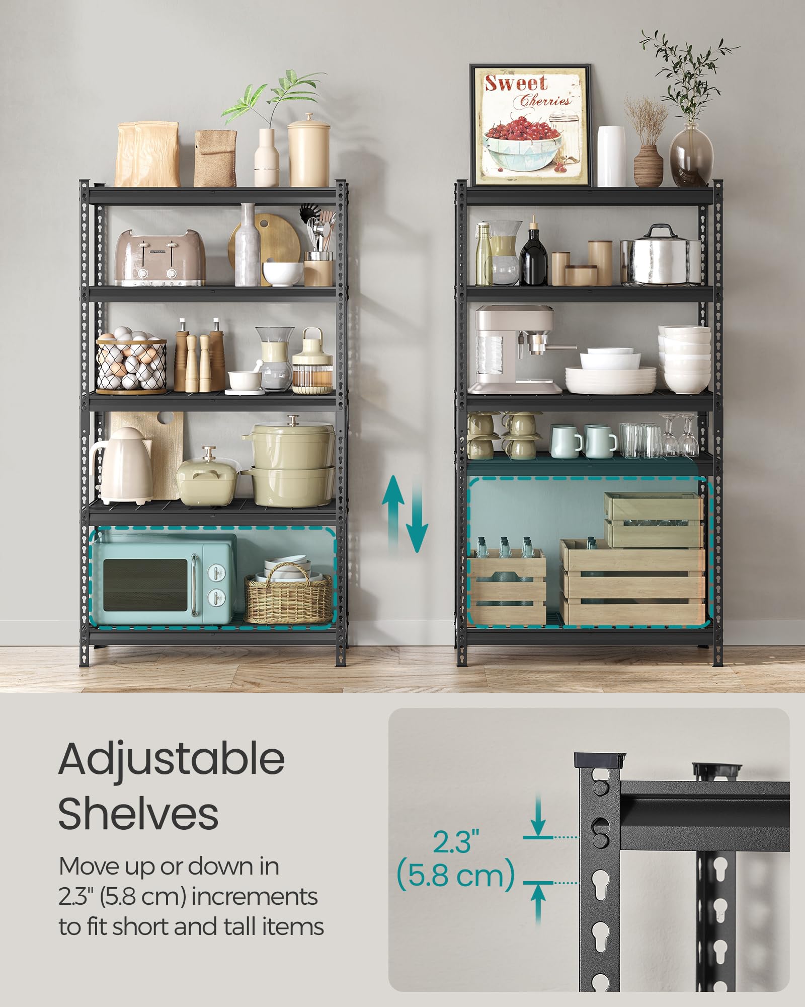 SONGMICS 5-Tier Storage Shelves, Heavy-Duty Garage Shelving, Adjustable Shelving Unit, Steel Shelf, Boltless Assembly, for Garage, Shed, 2,250 lb Load, 18 x 36 x 72 Inches, Ink Black UGLR453B01 - Image 6