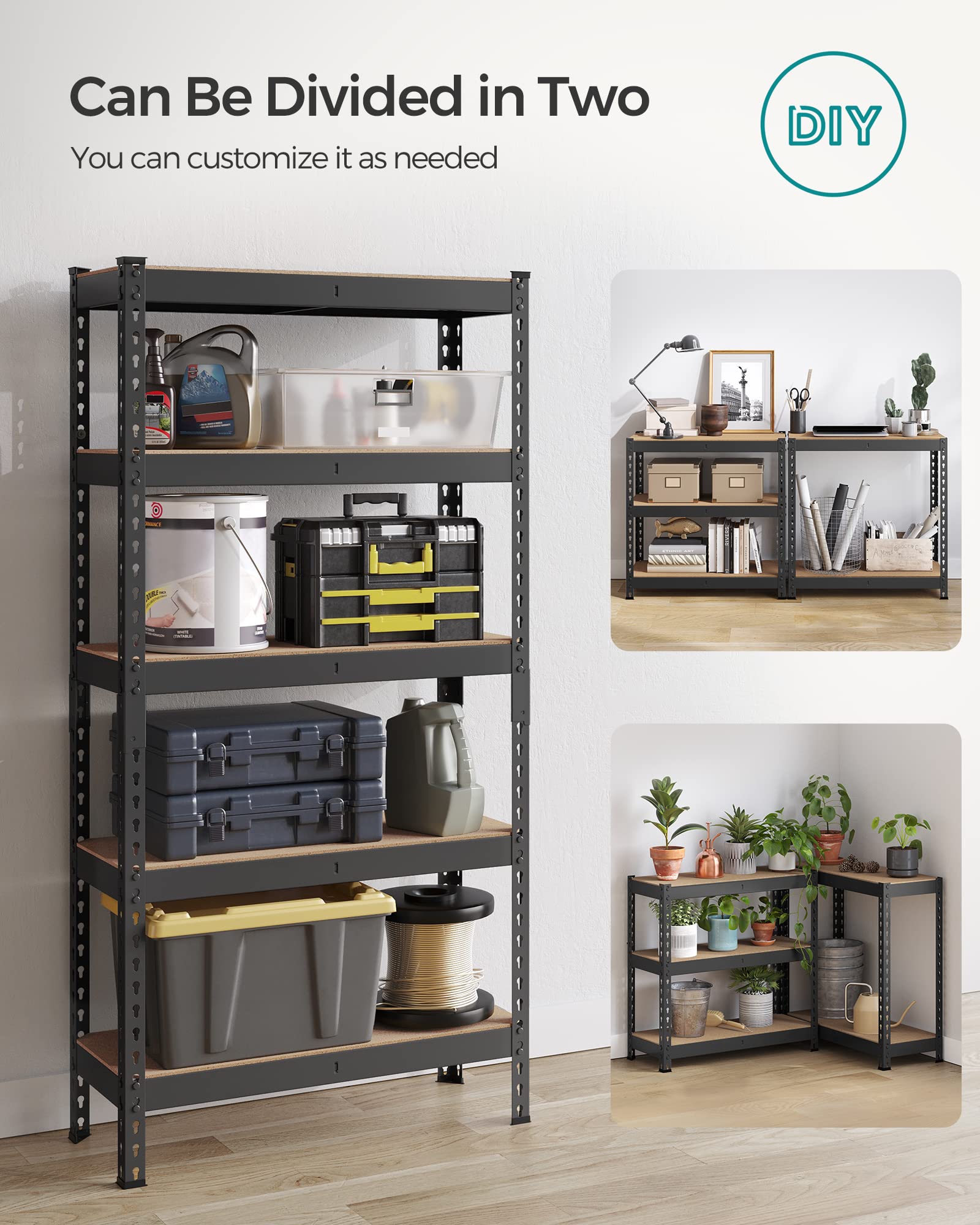SONGMICS 5-Tier Storage Shelves, Load 2310 lb, Garage Storage, Boltless Assembly, Adjustable Shelving Unit, 11.8 x 29.5 x 59.1 Inches, for Study Shed Basement, Black and Natural Beige UGLR300B01 - Image 7