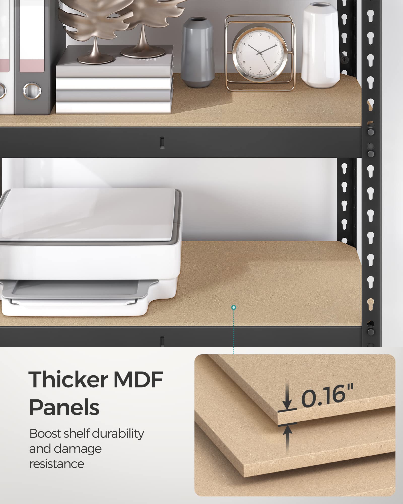 SONGMICS 5-Tier Storage Shelves, Load 2310 lb, Garage Storage, Boltless Assembly, Adjustable Shelving Unit, 11.8 x 29.5 x 59.1 Inches, for Study Shed Basement, Black and Natural Beige UGLR300B01 - Image 8