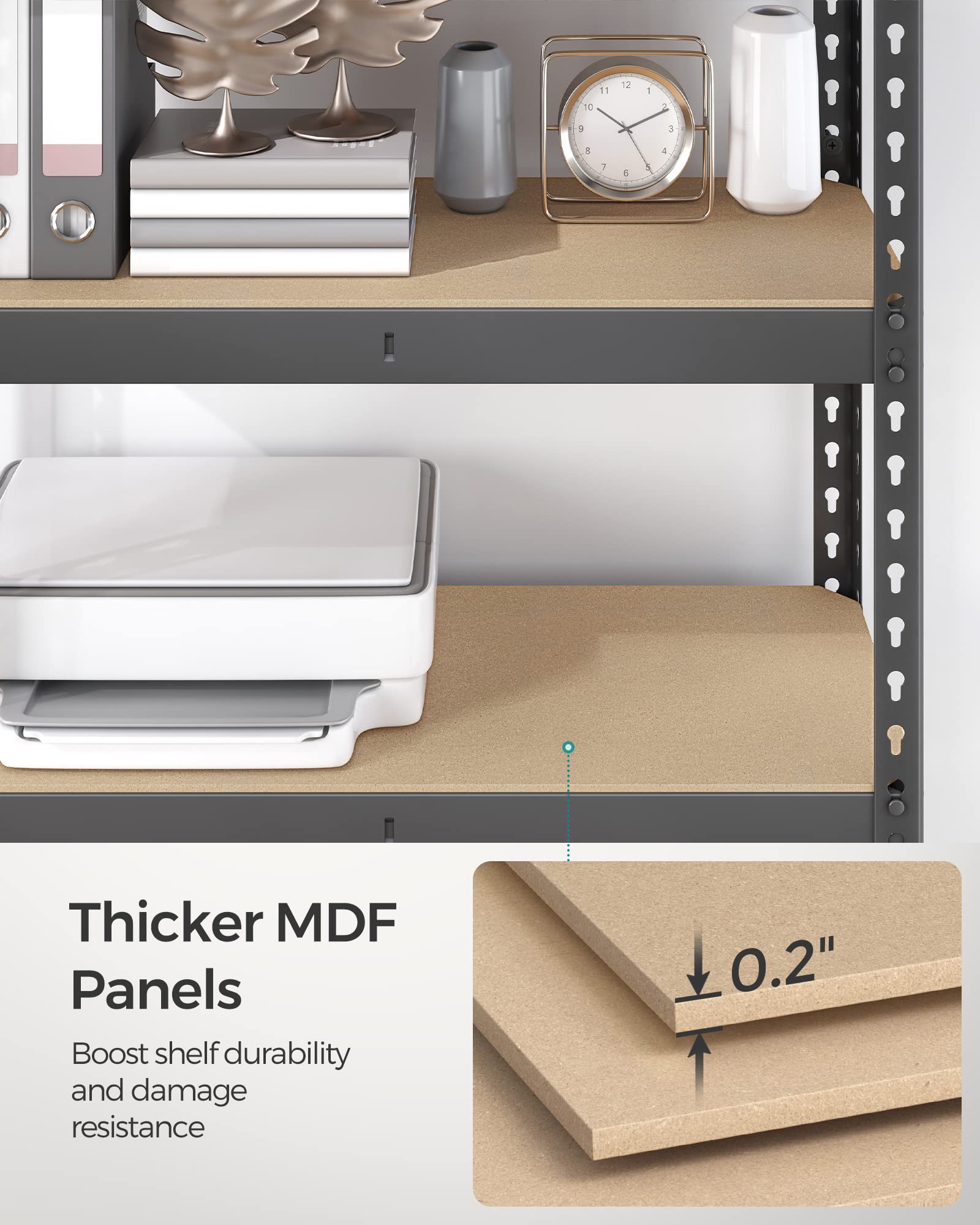 SONGMICS 5-Tier Storage Shelves, Load 2310 lb, Set of 2 Garage Storage, Boltless Assembly, Adjustable Shelving Unit, 17.7 x 35.4 x 70.9 Inches, for Study Shed Basement, Gray UGLR450G02 - Image 9