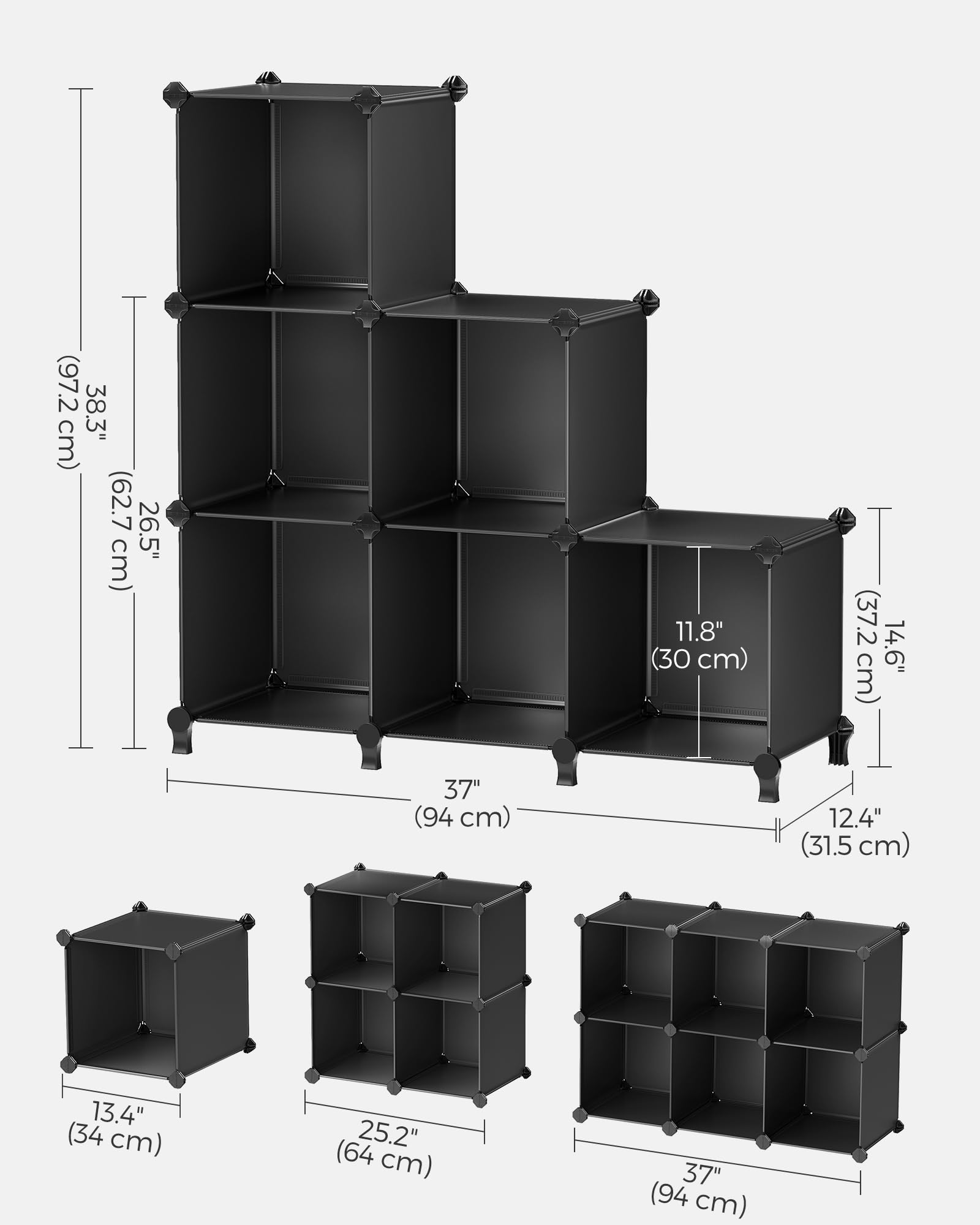 SONGMICS 6 Cube Storage Organizer, Modular Bookshelf, DIY Closet Organizers and Storage, Plastic Stackable Shelves, 11.8 x 11.8 x 11.8 Inch Cubes, with Feet and Rubber Mallet, Black ULPC06H - Image 6