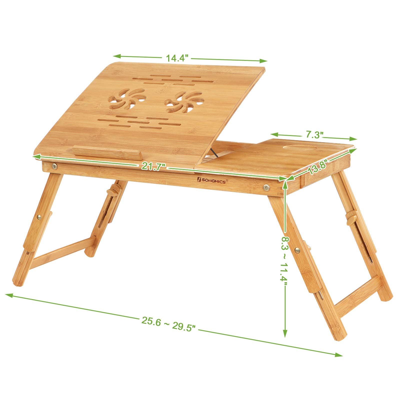 SONGMICS Bamboo Laptop Desk Serving Bed Tray Breakfast Table Tilting Top with Drawer - Image 6