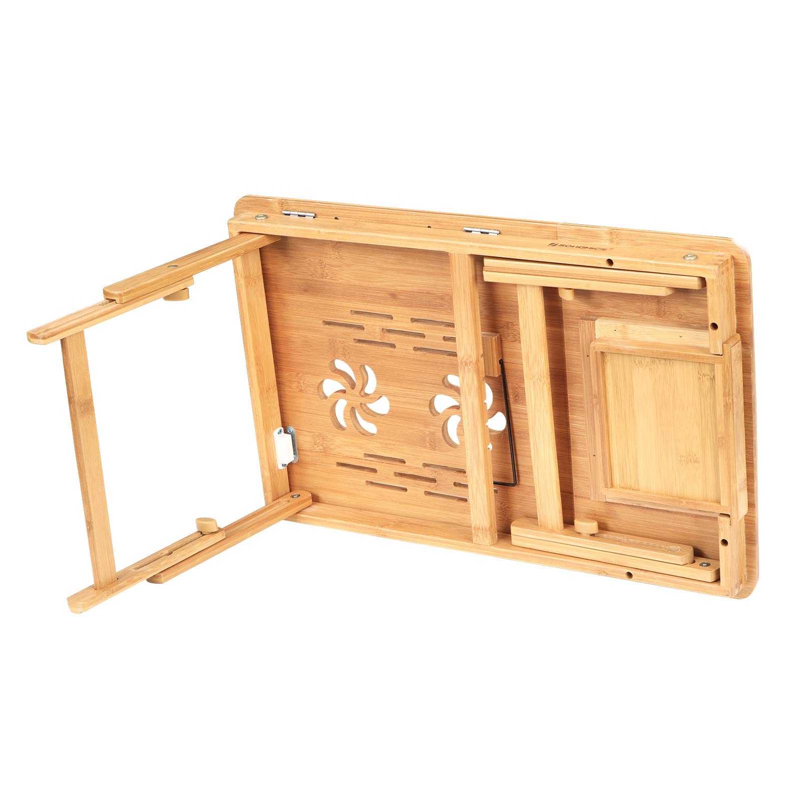 SONGMICS Bamboo Laptop Desk Serving Bed Tray Breakfast Table Tilting Top with Drawer - Image 9