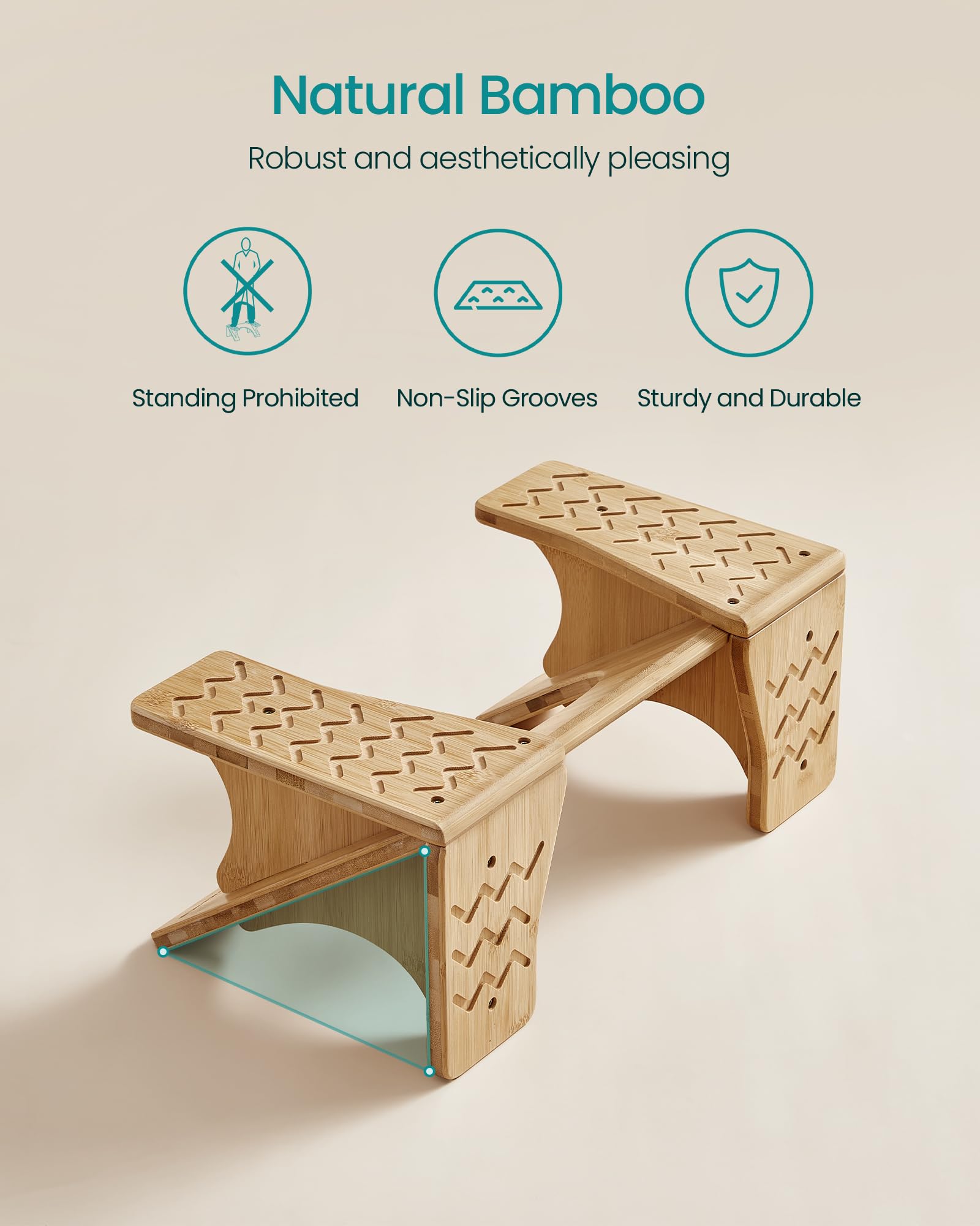 SONGMICS Bamboo Toilet Stool, Adjustable Poop Stool with Non-Slip Grooves, Height Convertible to 6.9 or 9.5 Inches, Squat Potty Stool for Bathroom, Space-Saving, Light Bamboo UBCB111N01 - Image 5