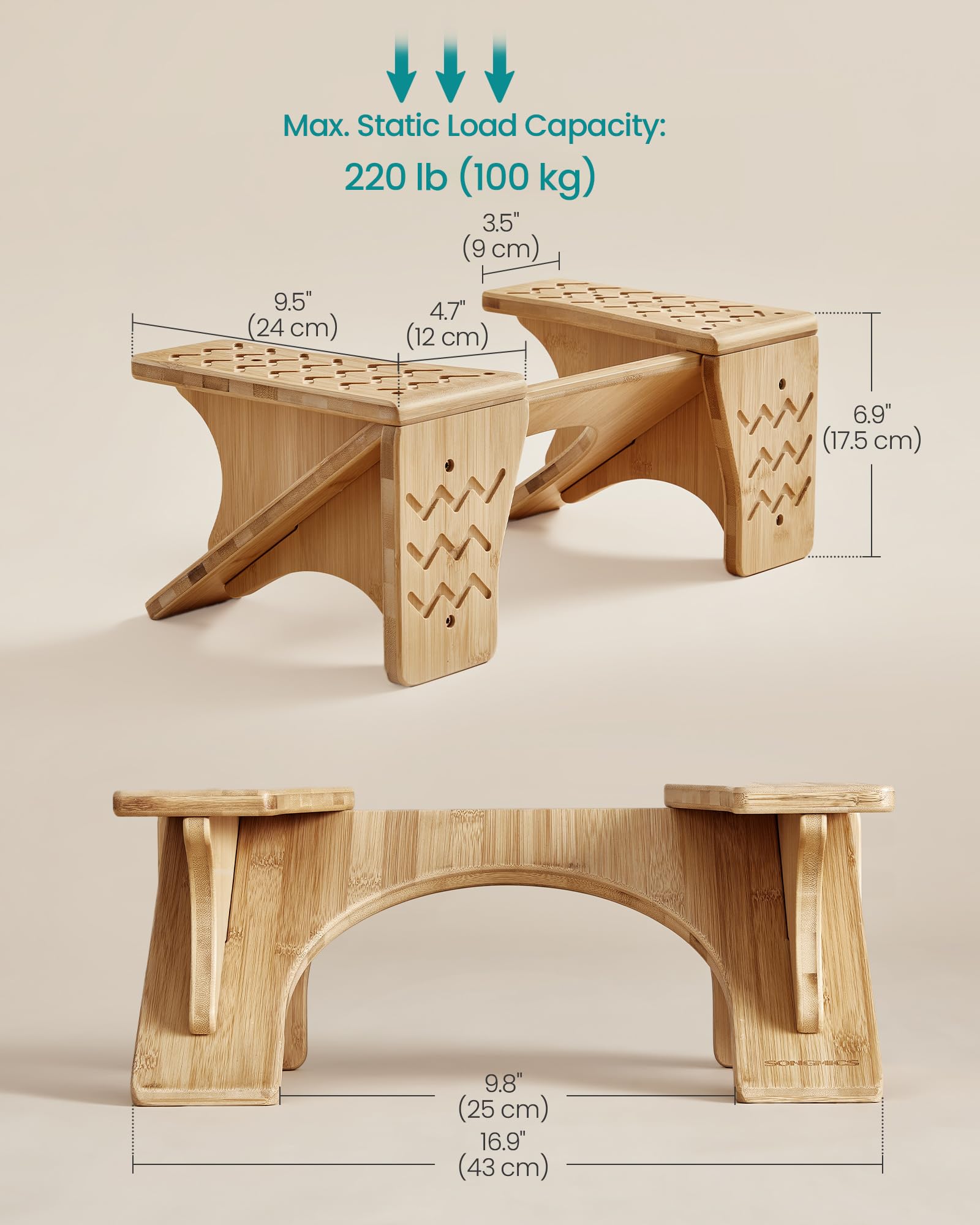 SONGMICS Bamboo Toilet Stool, Adjustable Poop Stool with Non-Slip Grooves, Height Convertible to 6.9 or 9.5 Inches, Squat Potty Stool for Bathroom, Space-Saving, Light Bamboo UBCB111N01 - Image 6