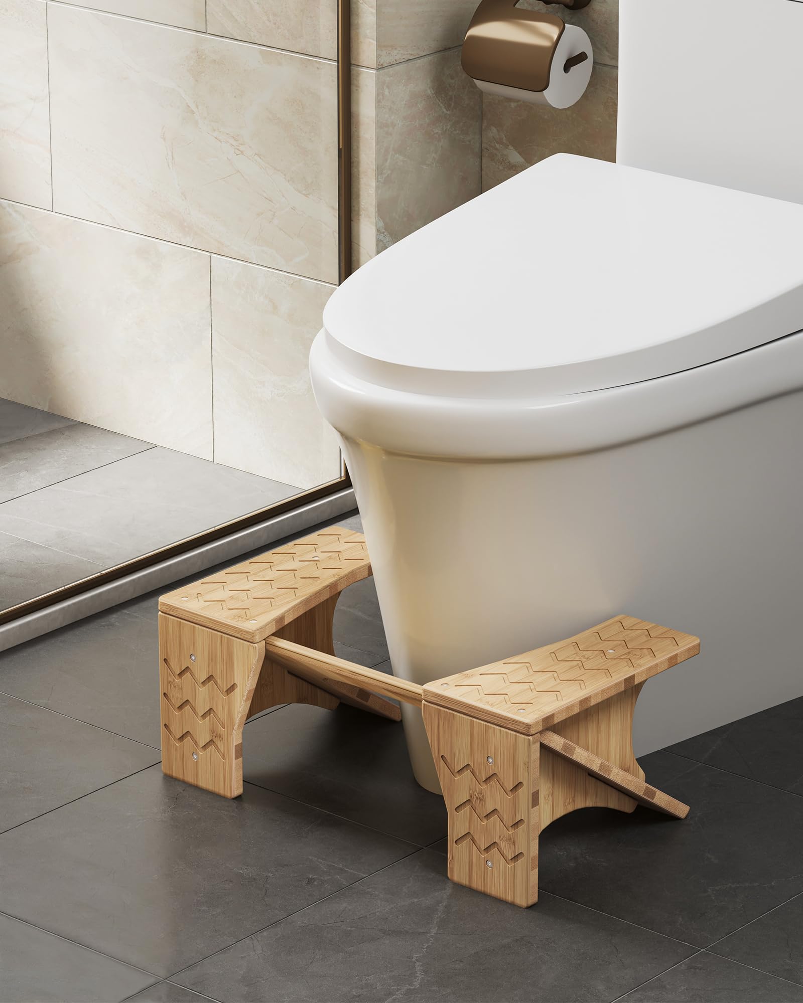 SONGMICS Bamboo Toilet Stool, Adjustable Poop Stool with Non-Slip Grooves, Height Convertible to 6.9 or 9.5 Inches, Squat Potty Stool for Bathroom, Space-Saving, Light Bamboo UBCB111N01 - Image 7