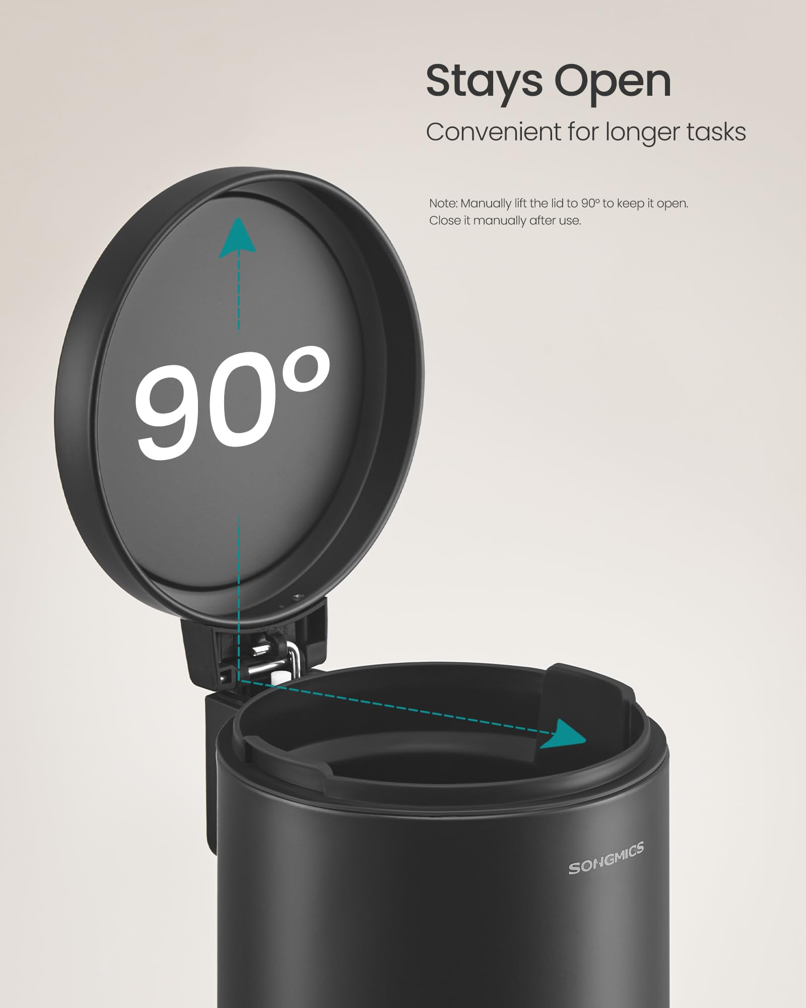 SONGMICS Bathroom Trash Can, 1.6 Gallon (6 L) Small Toilet Garbage Bin with Lid, Soft-Close, Stainless Steel, Pedal, Inner Bucket, Bedroom, Ink Black ULTB016BZ01 - Image 5