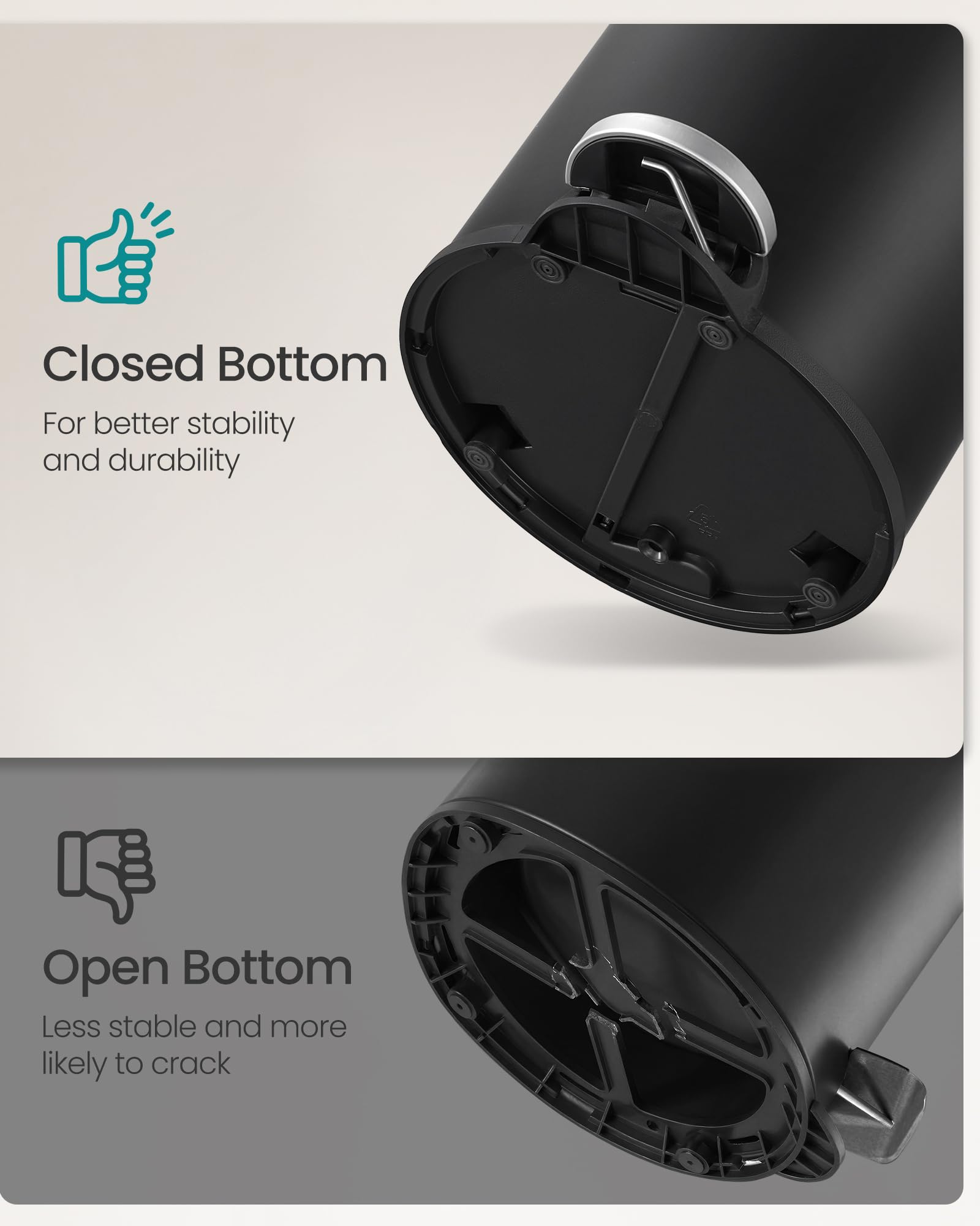 SONGMICS Bathroom Trash Can, 1.6 Gallon (6 L) Small Toilet Garbage Bin with Lid, Soft-Close, Stainless Steel, Pedal, Inner Bucket, Bedroom, Ink Black ULTB016BZ01 - Image 7