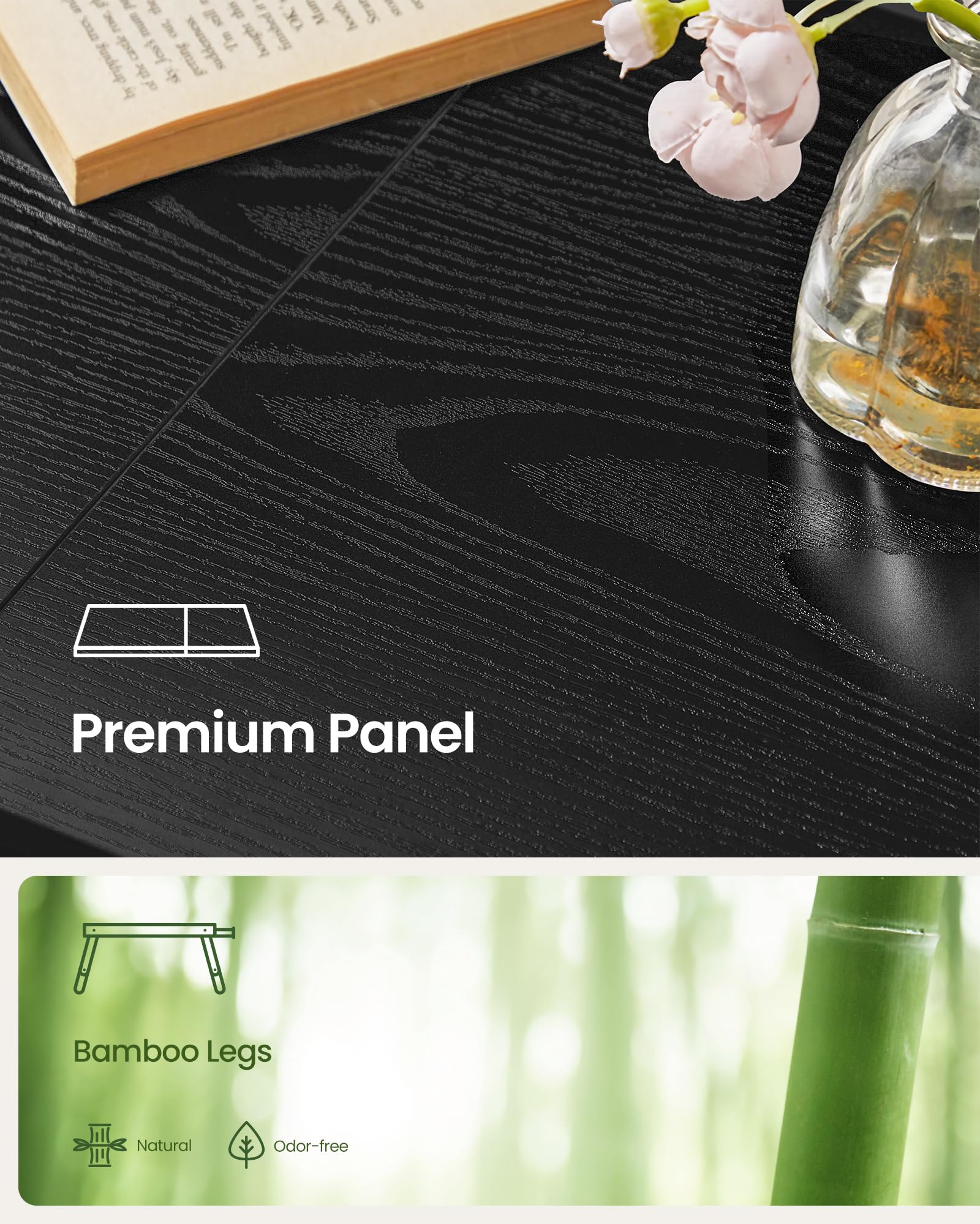 SONGMICS Bed Laptop Desk, Folding Bed Tray for Laptop up to 15.6 Inches, Adjustable Angle and Height, Portable for Working Reading Writing Breakfast, Bamboo Legs, Drawer, Ebony Black ULLD105BE01 - Image 5