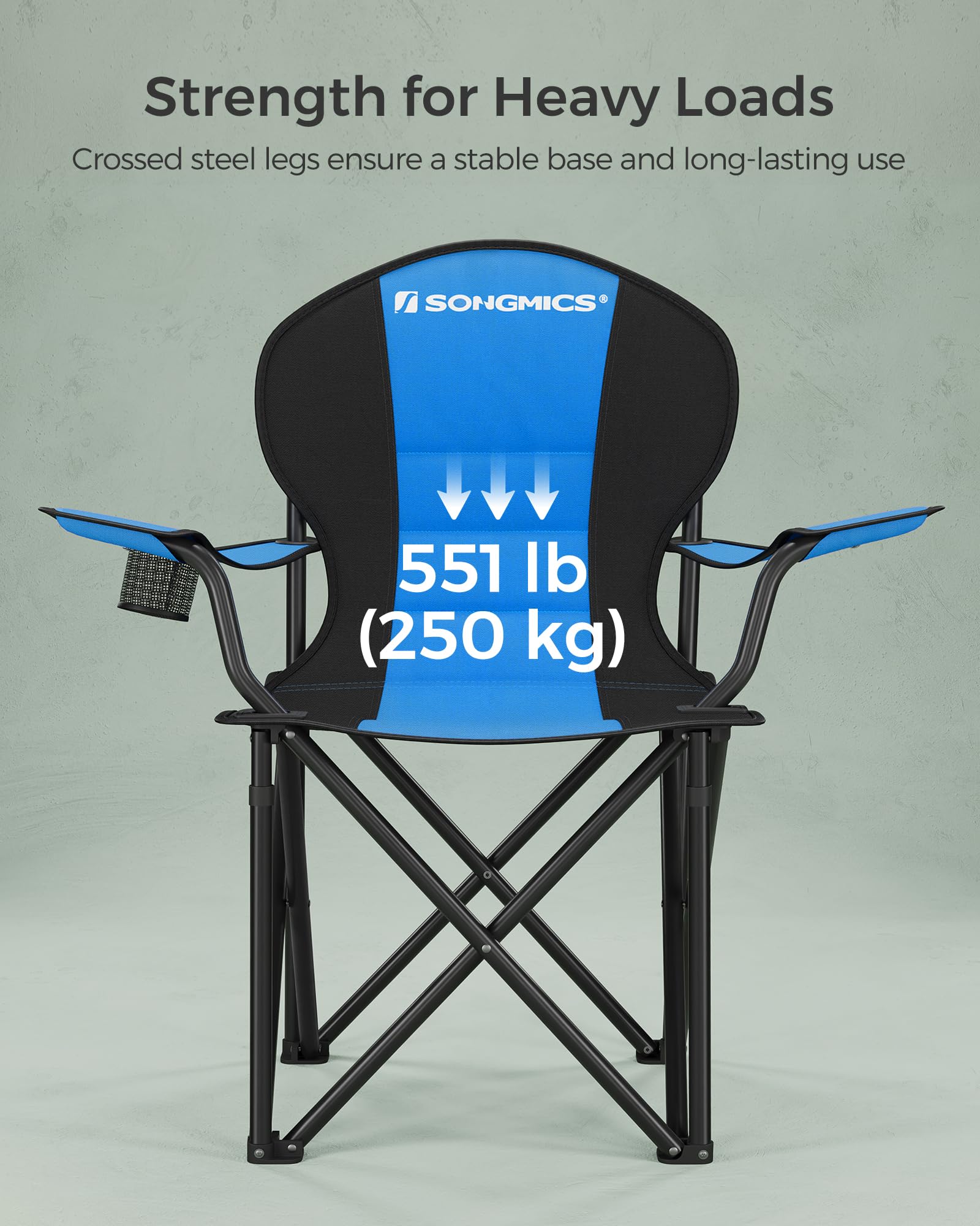 SONGMICS Camping Chair, Lightweight Folding Beach Chair, Adjustable Height, Steel Frame, Portable for Outdoor Travel - Image 5