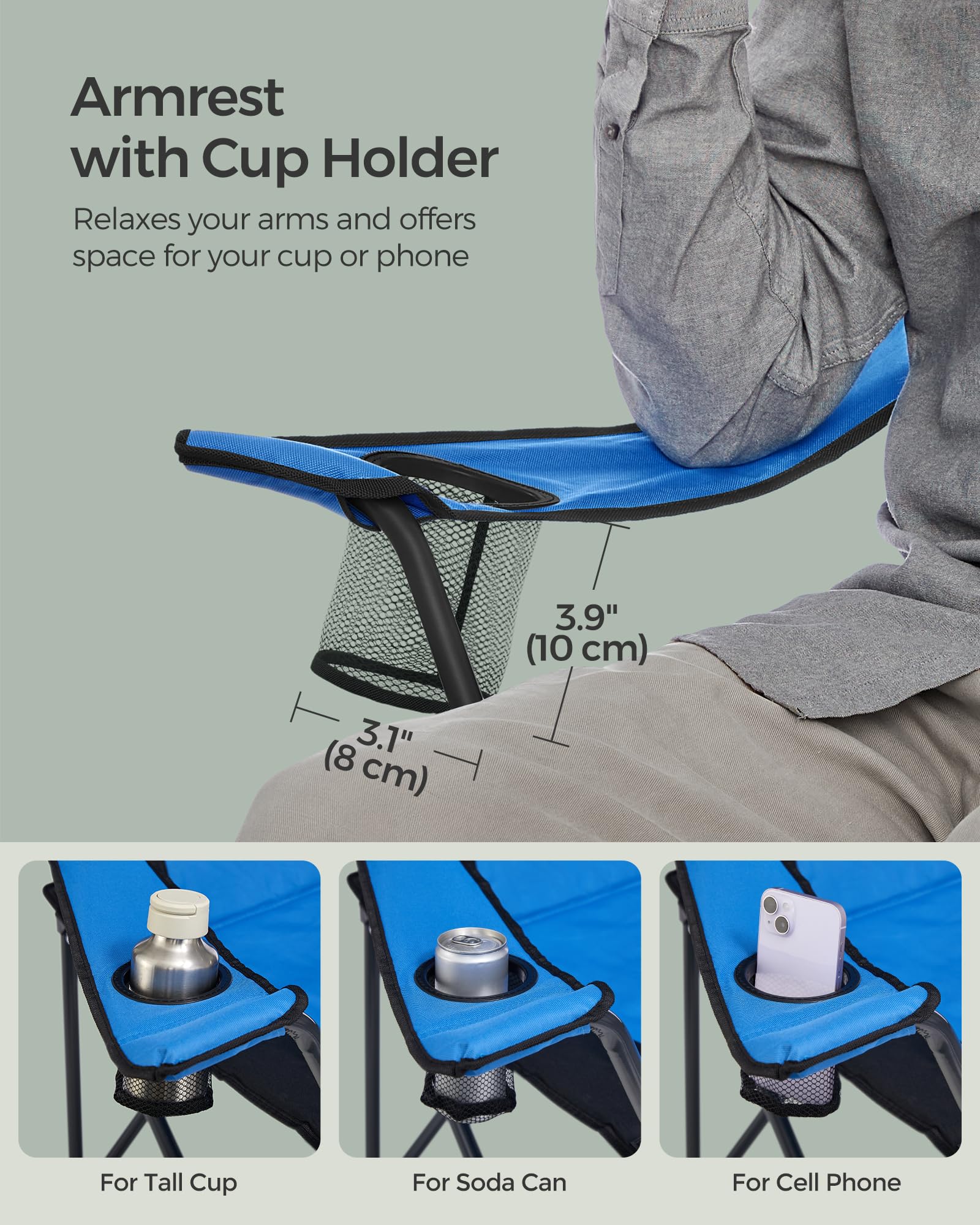 SONGMICS Camping Chair, Lightweight Folding Beach Chair, Adjustable Height, Steel Frame, Portable for Outdoor Travel - Image 9