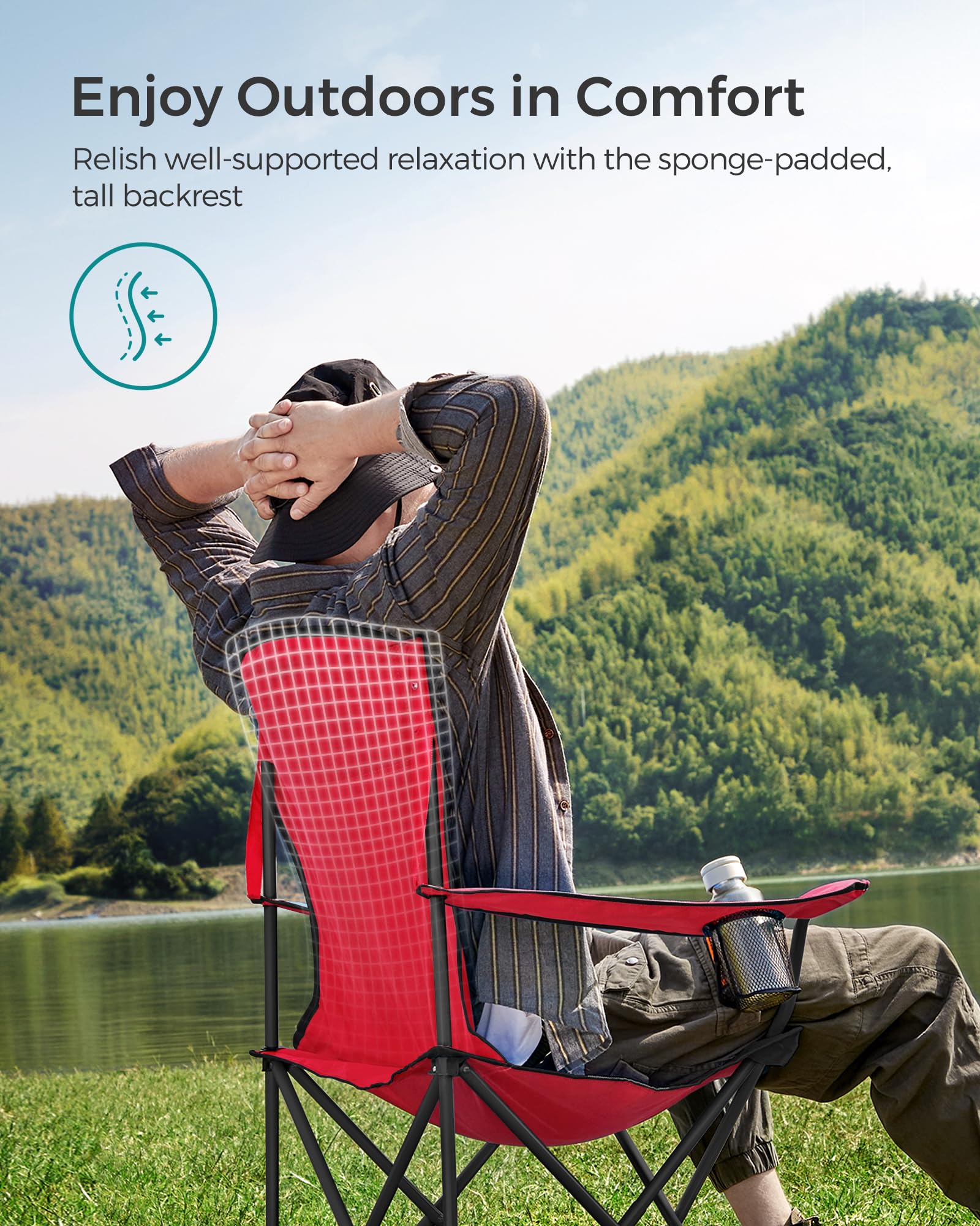 SONGMICS Camping Chair, Lightweight Folding Beach Chair, Adjustable Height, Steel Frame, Portable for Outdoor Travel - Image 4