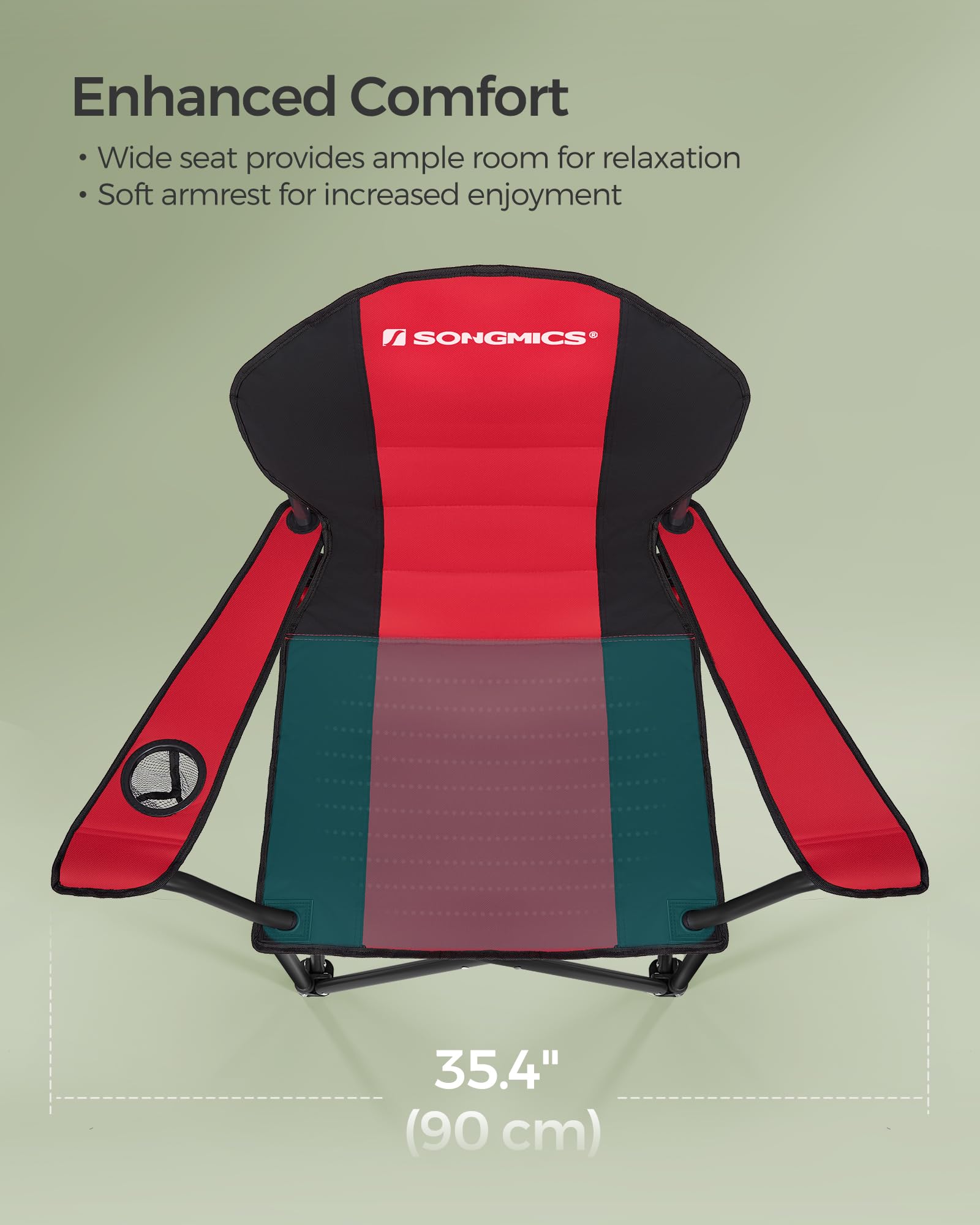 SONGMICS Camping Chair, Lightweight Folding Beach Chair, Adjustable Height, Steel Frame, Portable for Outdoor Travel - Image 6