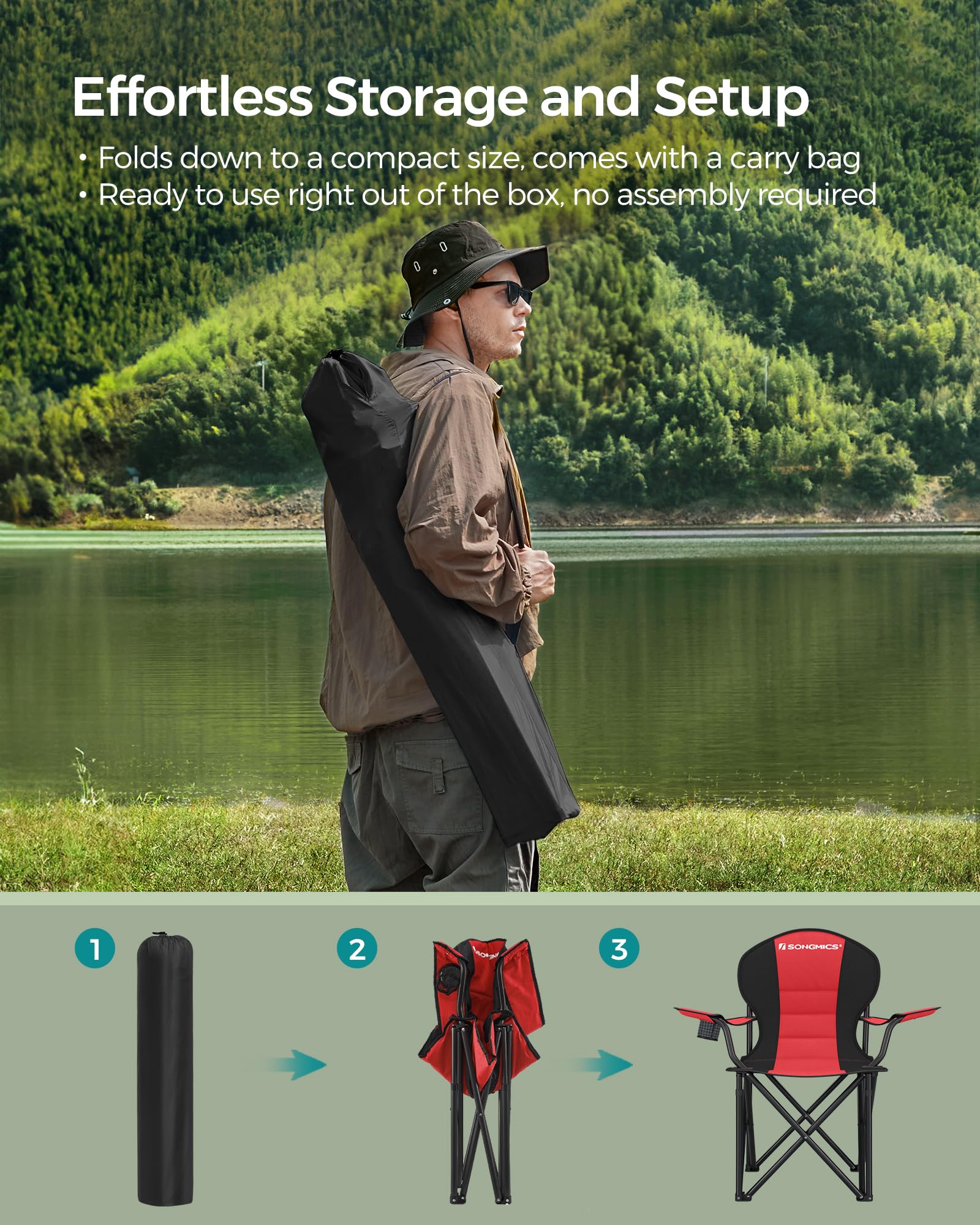 SONGMICS Camping Chair, Lightweight Folding Beach Chair, Adjustable Height, Steel Frame, Portable for Outdoor Travel - Image 7