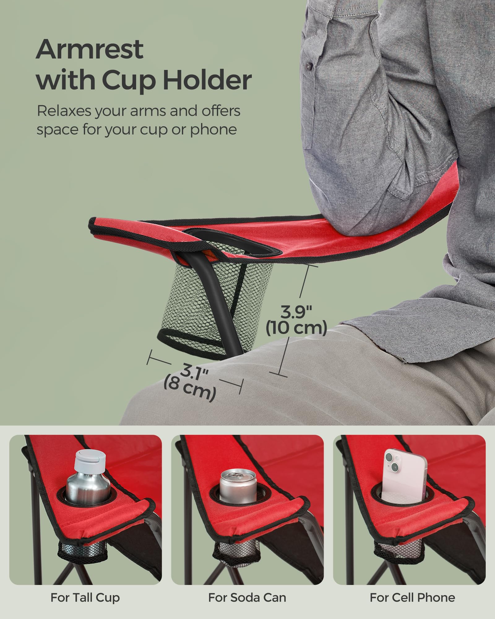 SONGMICS Camping Chair, Lightweight Folding Beach Chair, Adjustable Height, Steel Frame, Portable for Outdoor Travel - Image 8