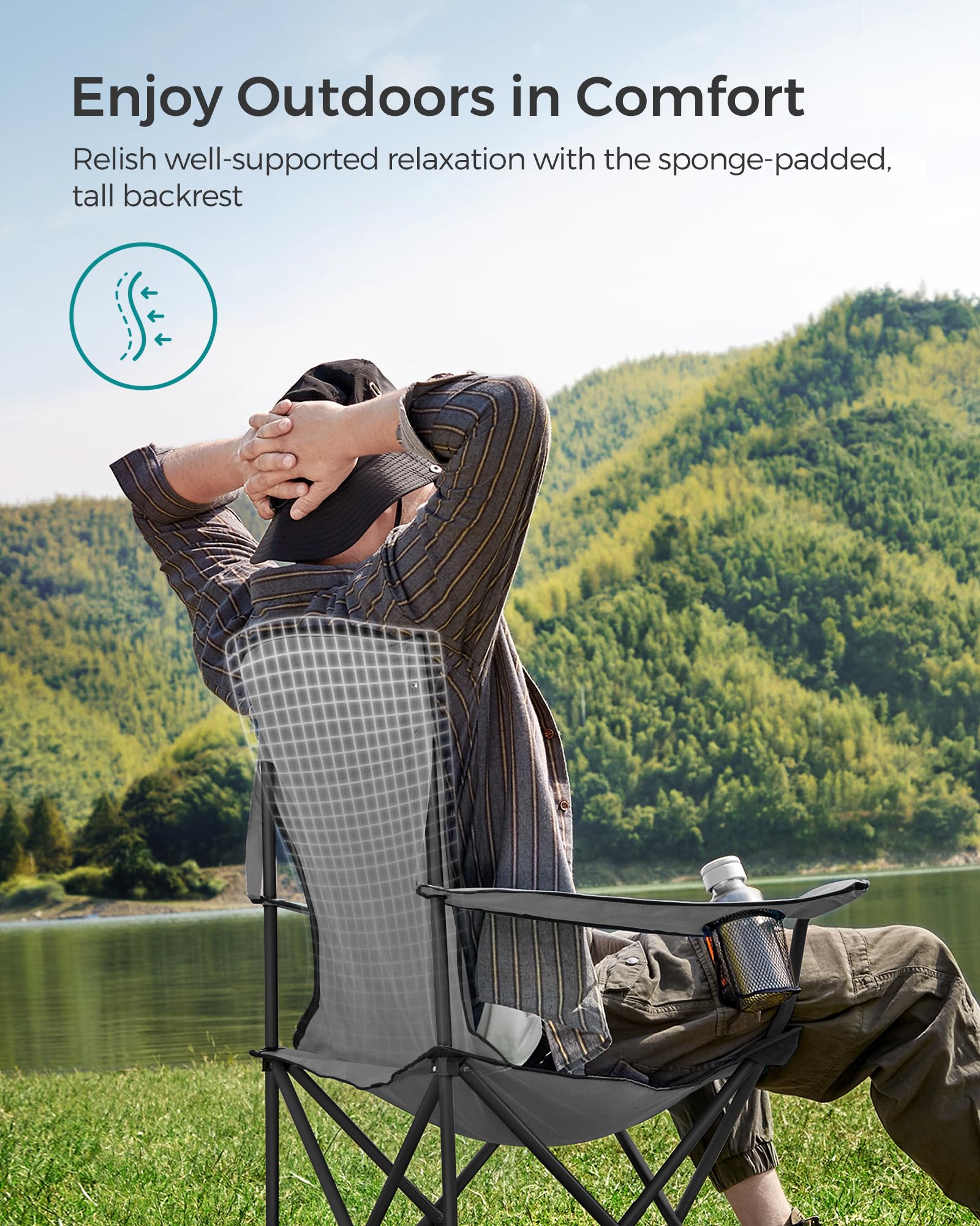 SONGMICS Camping Chair, Lightweight Folding Beach Chair, Adjustable Height, Steel Frame, Portable for Outdoor Travel - Image 4