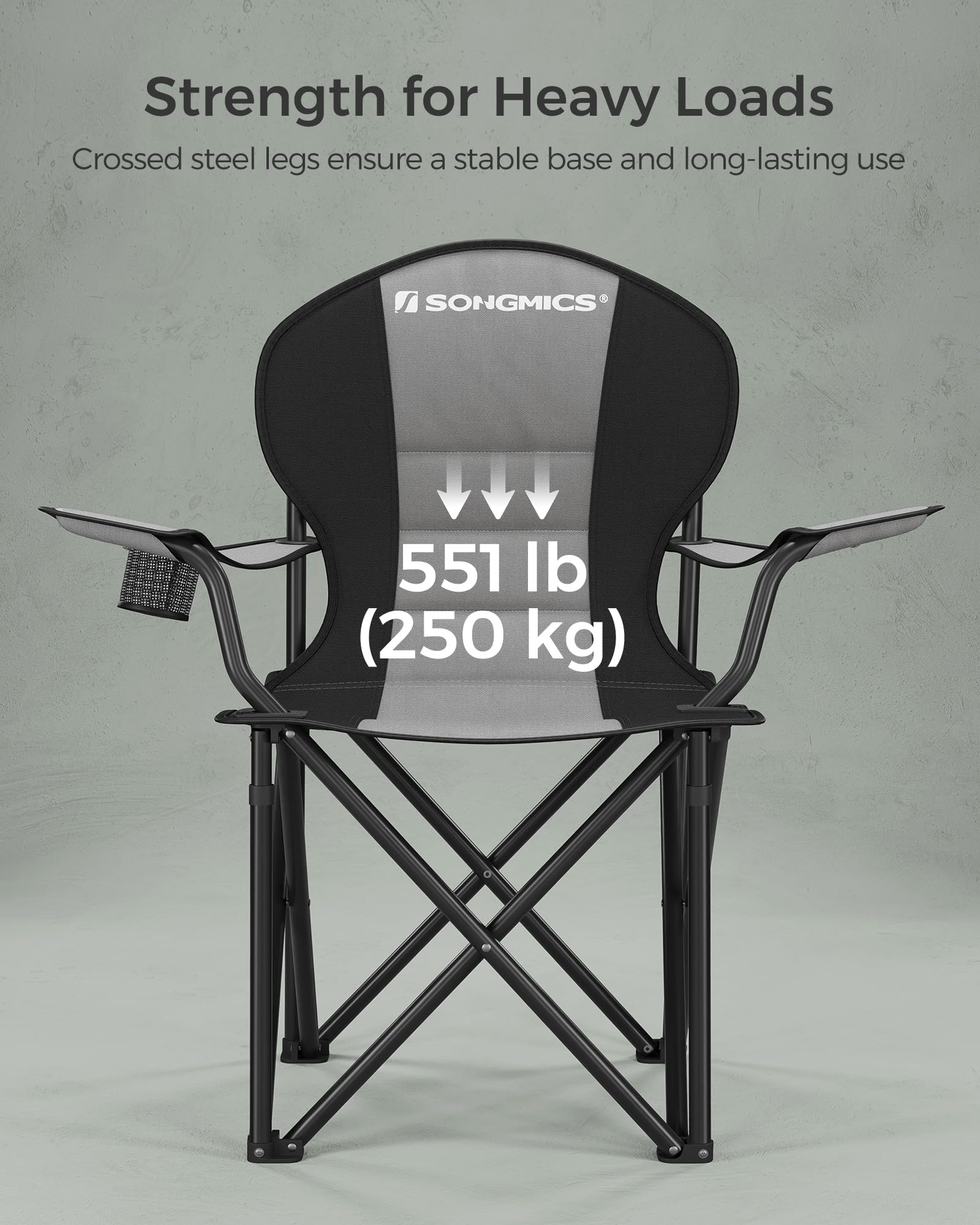 SONGMICS Camping Chair, Lightweight Folding Beach Chair, Adjustable Height, Steel Frame, Portable for Outdoor Travel - Image 5