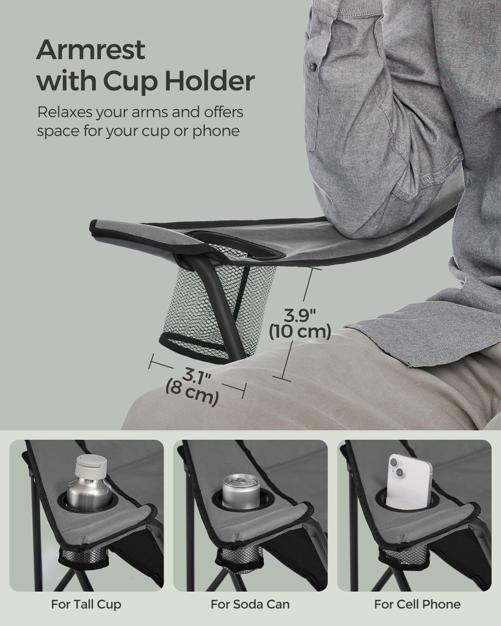 SONGMICS Camping Chair, Lightweight Folding Beach Chair, Adjustable Height, Steel Frame, Portable for Outdoor Travel - Image 9