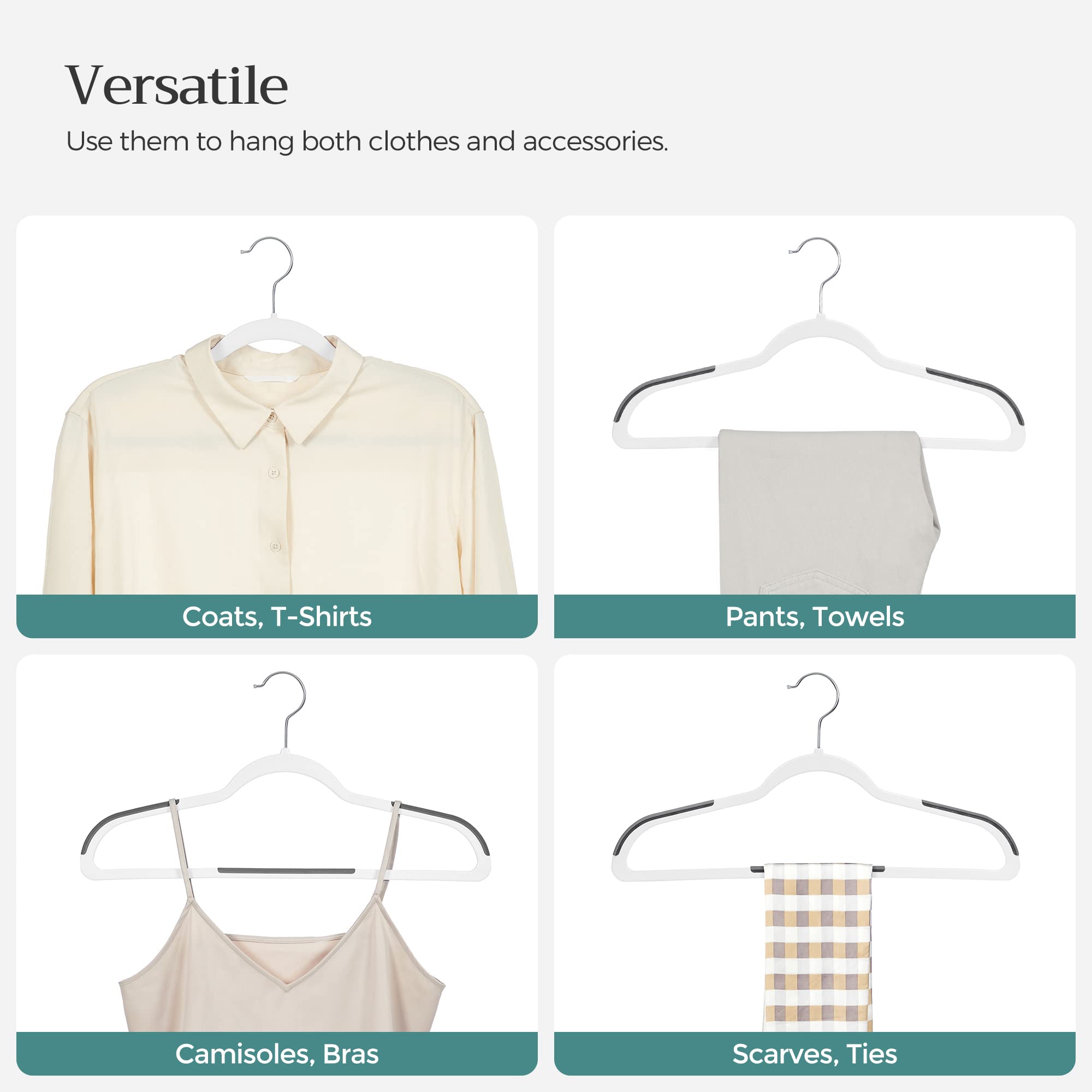 SONGMICS Clothes Hangers, Pack of 50 Plastic Coat Hangers, Space-Saving, Cloud White and Dark Gray UCRP050W50 - Image 4