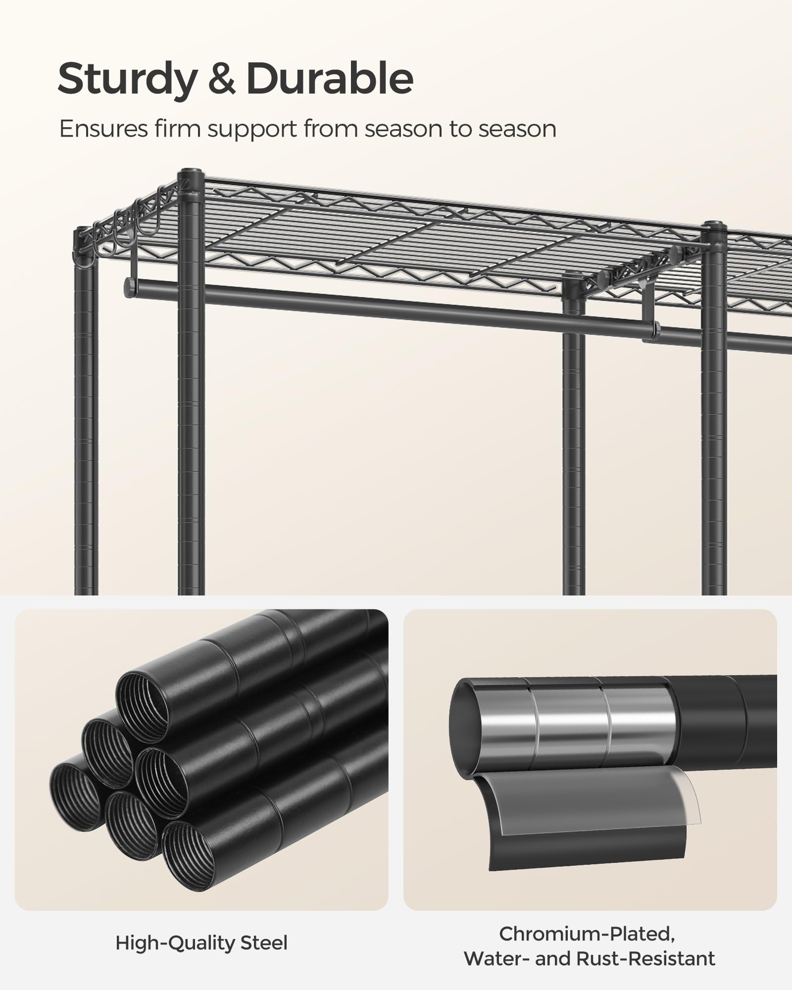 SONGMICS Clothes Rack, Freestanding Wardrobe Closet, Metal Clothing Racks, Heavy-Duty Garment Rack with Adjustable Shelves, Hanging Rods, Dividable, 15.8 x 47.2 x 70.9 Inches, Ink Black ULGR423B01 - Image 7