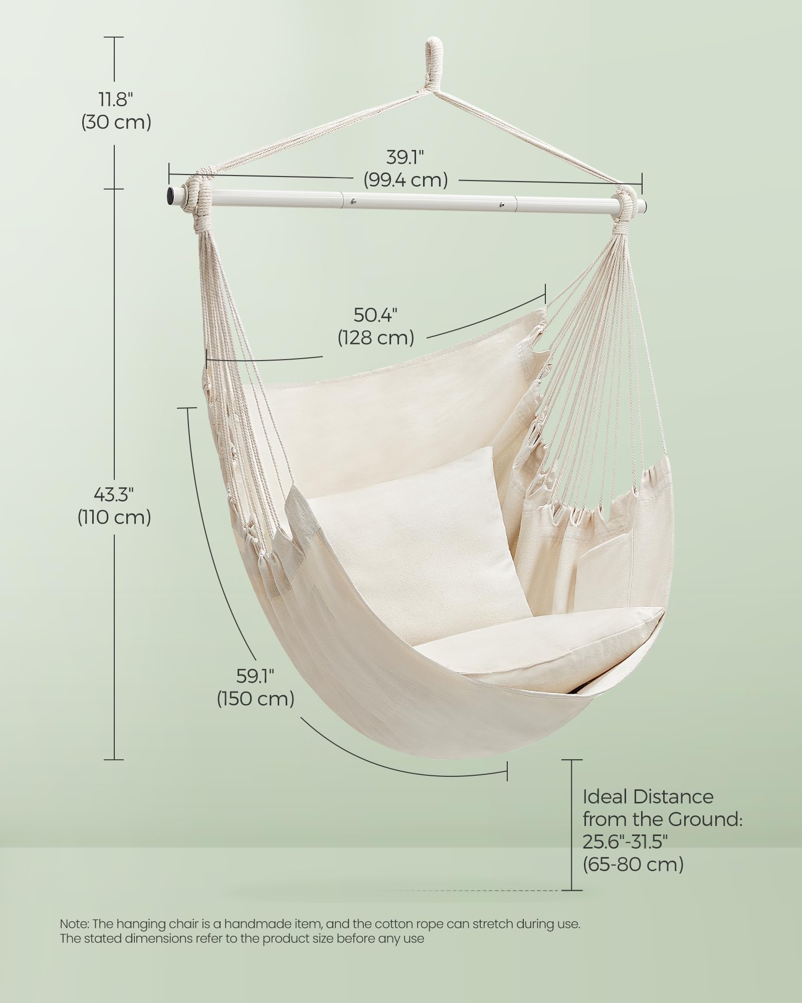 SONGMICS Hammock Chair, Load Capacity 500 lb, Hanging Chair with 2 Cushions, Large Hammock Swing with Chain and Pocket, for Indoor, Outdoor, Living Room, Bedroom, Cream White UGDC197M01 - Image 5