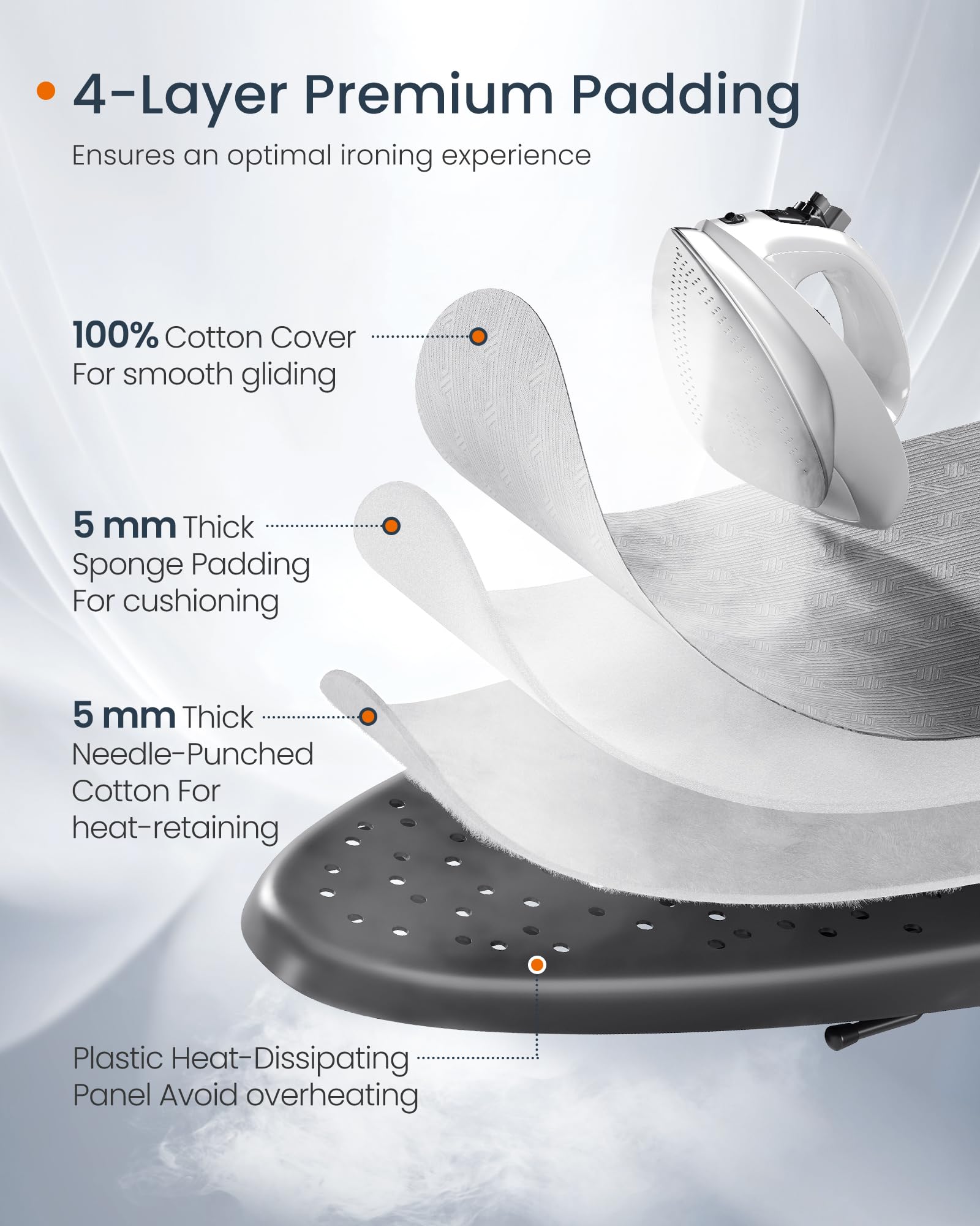 SONGMICS Ironing Board, Foldable Iron Board, Height Adjustable up to 35 Inches, with 4 Layered Cover and Pad, Iron Rest, Hook, Steel X-Legs, for Home, Laundry Room, Dorm, Dove Gray ULLB001G01 - Image 5