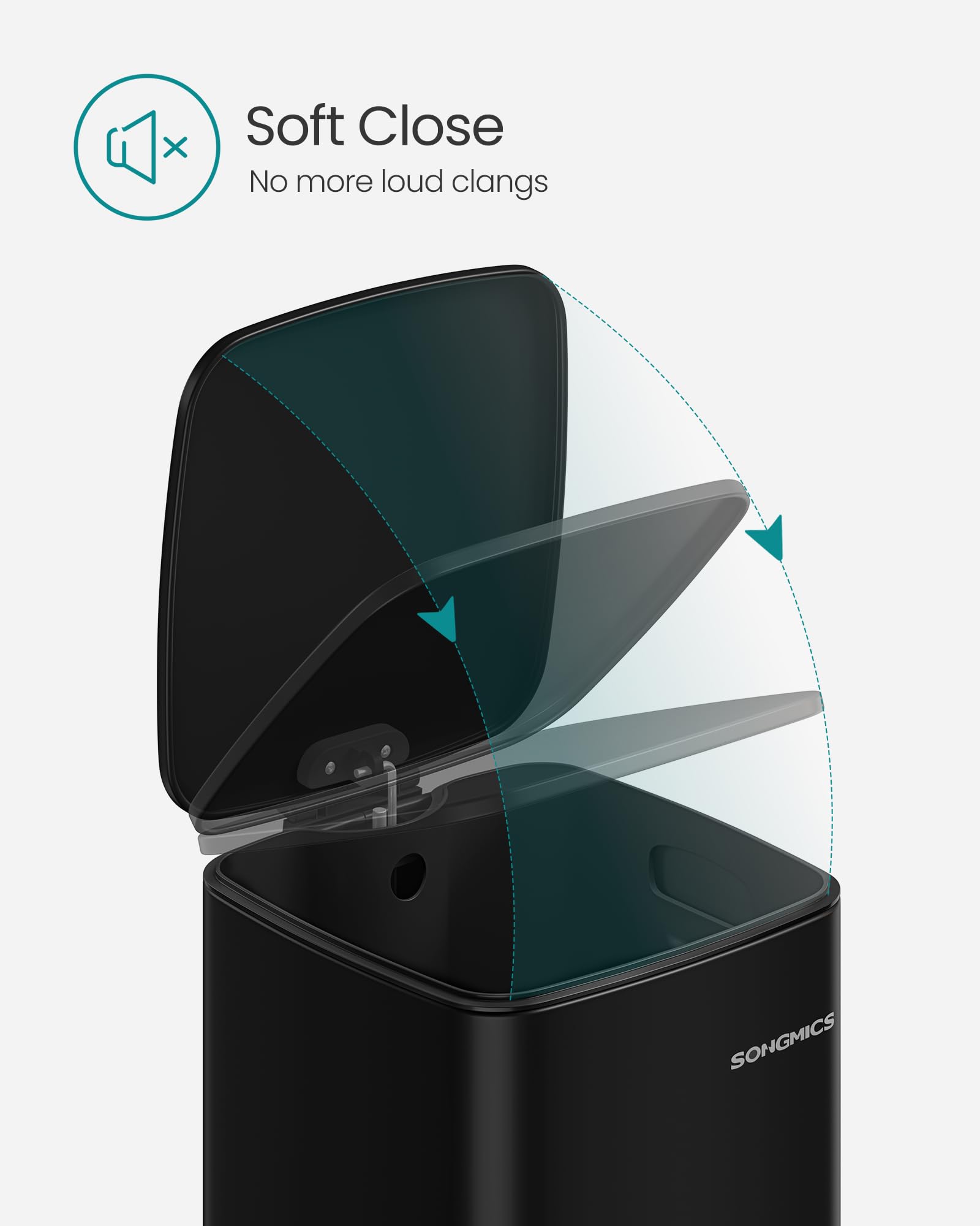 SONGMICS Kitchen Trash Can, 5.2-Gallon (20 L) Trash Bin, Stainless Steel Garbage Can, with Inner Bucket, Soft Close and Stays Open, Ink Black ULTB592B01 - Image 5