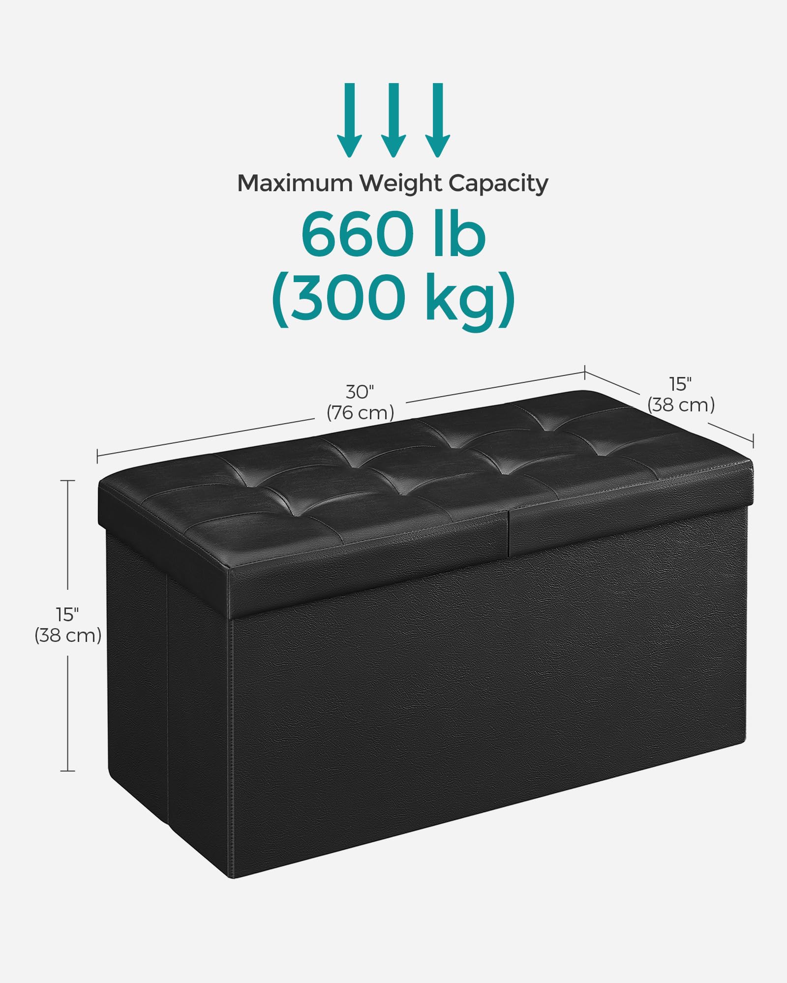 SONGMICS MAZIE Collection - 30 Inches Storage Ottoman Bench with Flipping Lid, Storage Chest Footstool, Load 660 lb, for Entryway, Living Room, Bedroom, Synthetic Leather, Black ULSF45BK - Image 3