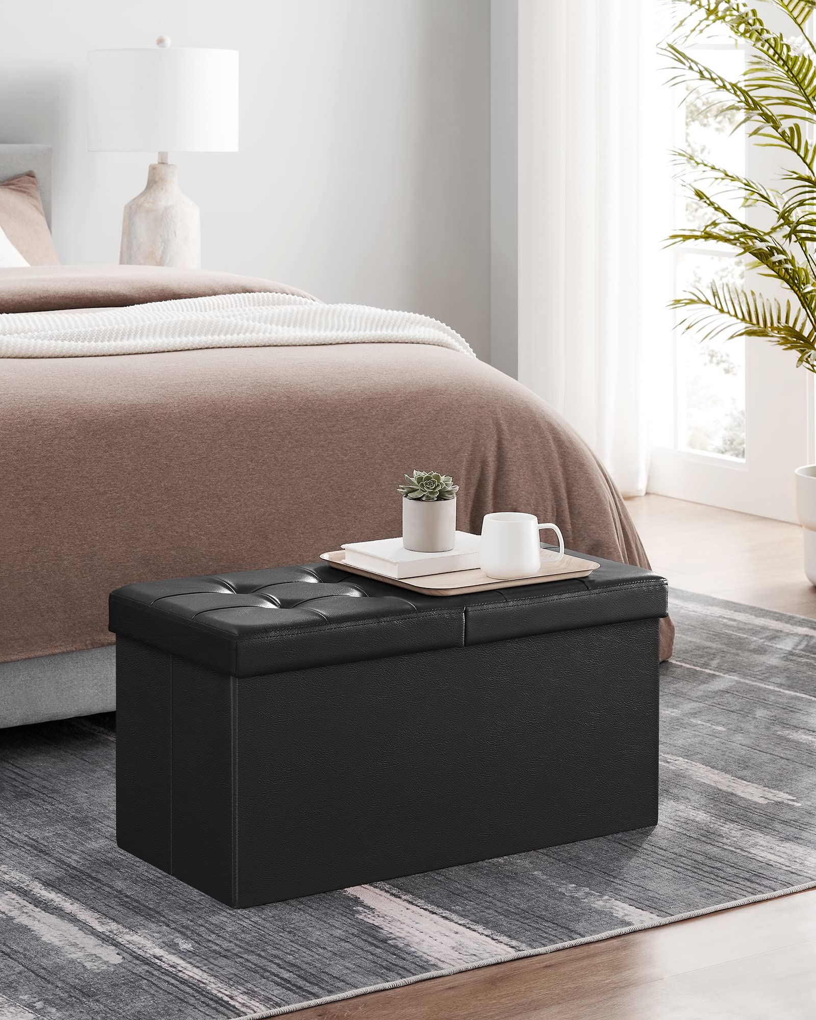 SONGMICS MAZIE Collection - 30 Inches Storage Ottoman Bench with Flipping Lid, Storage Chest Footstool, Load 660 lb, for Entryway, Living Room, Bedroom, Synthetic Leather, Black ULSF45BK - Image 4