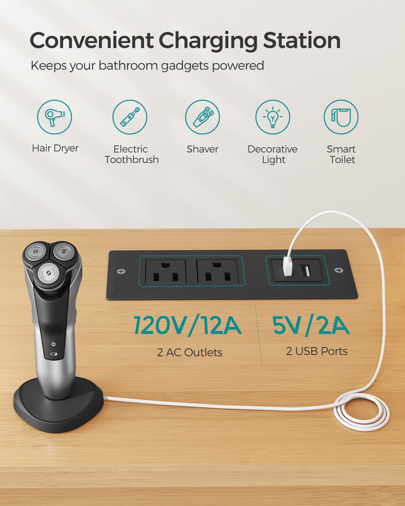 SONGMICS Over The Toilet Storage Cabinet with Charging Station, Bathroom Cabinet with Adjustable Inside Shelf and Bottom Stabilizer Bar, Space-Saving Toilet Rack, Natural Beige UBTS015N01 - Image 5