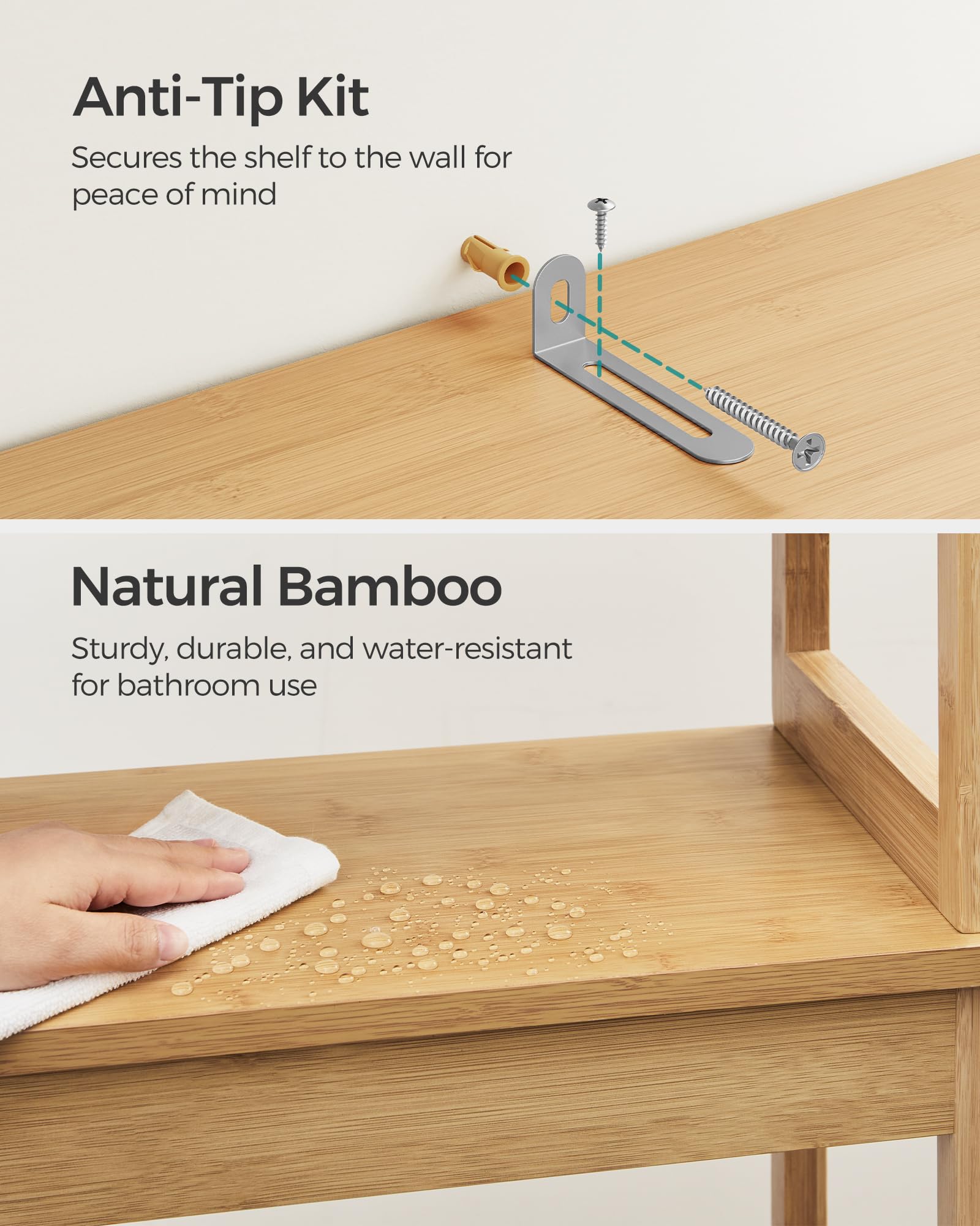 SONGMICS Over The Toilet Storage Cabinet with Charging Station, Bathroom Cabinet with Adjustable Inside Shelf and Bottom Stabilizer Bar, Space-Saving Toilet Rack, Natural Beige UBTS015N01 - Image 8