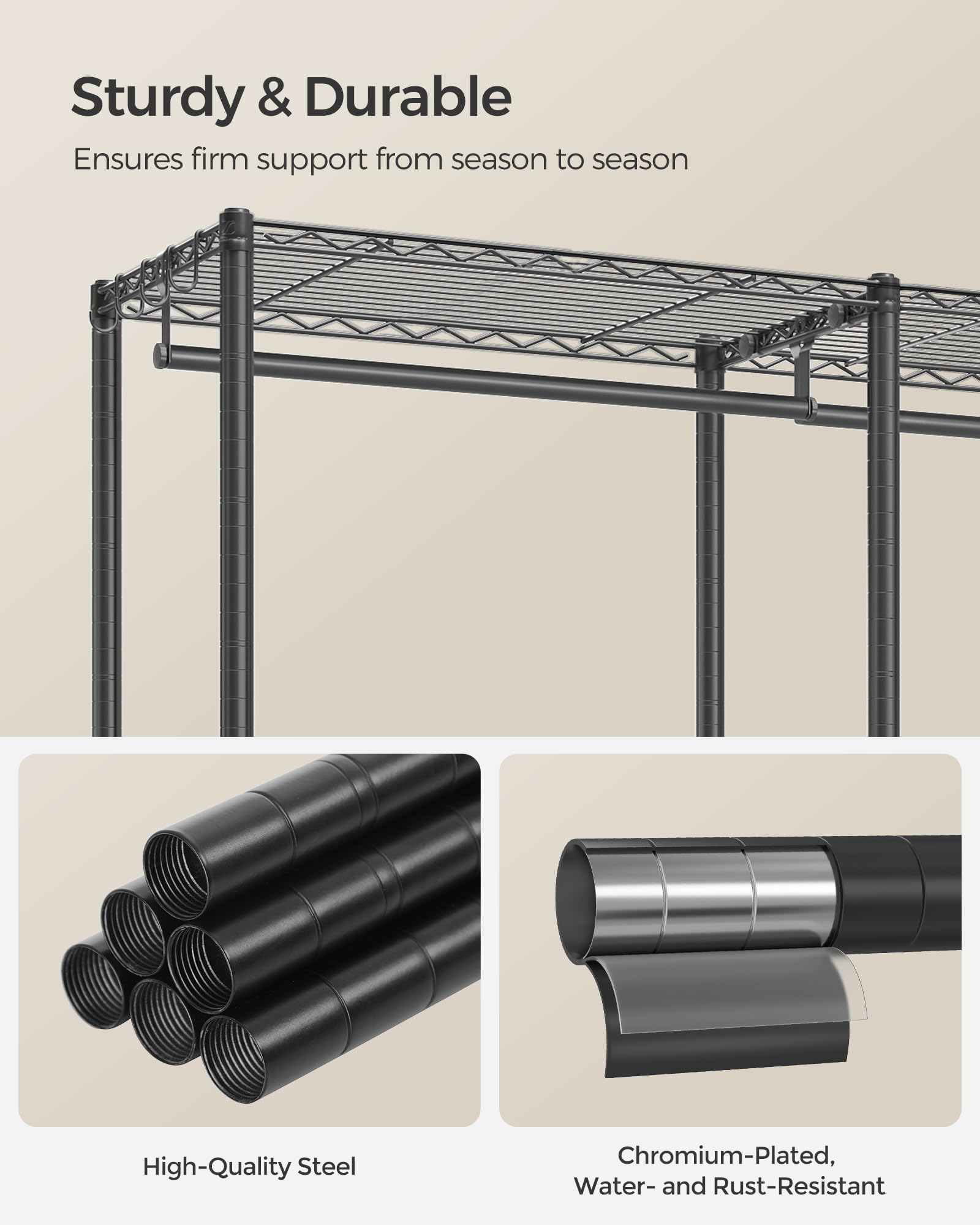 SONGMICS Portable Wardrobe Closet Heavy Duty Clothes Rack, Freestanding Closet Organizer,15.8 x 68.9 x 70.9 inches,Metal Garment Rack with Adjustable Wire Shelves, Dividable, Ink Black ULGR431B01 - Image 7