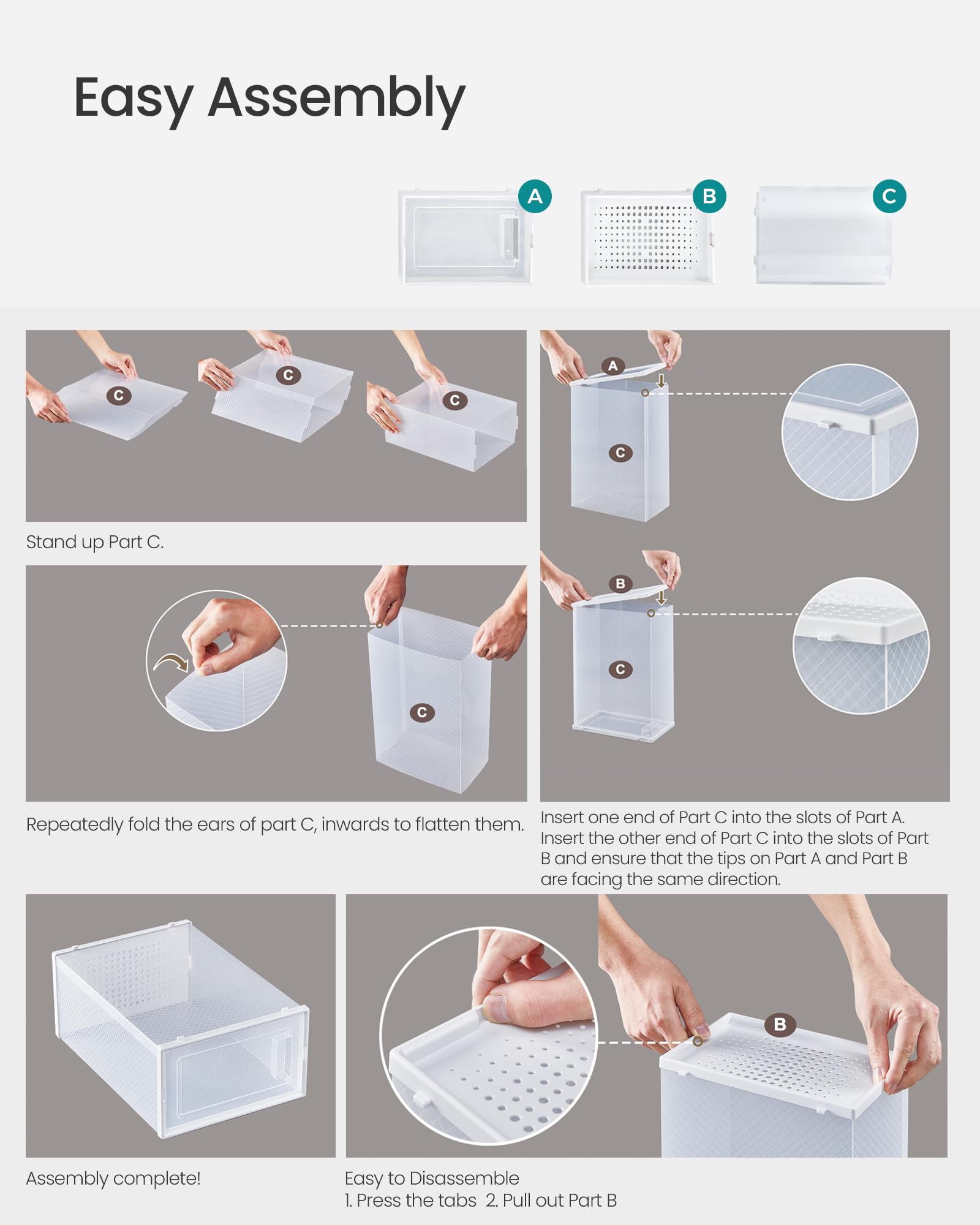 SONGMICS Shoe Boxes, Pack of 12 Shoe Storage Organizers, Stackable Clear Plastic Boxes for Closet, Sneakers, 13.1 x 9.1 x 5.6 Inches, Transparent and White ULSP12SWT - Image 7