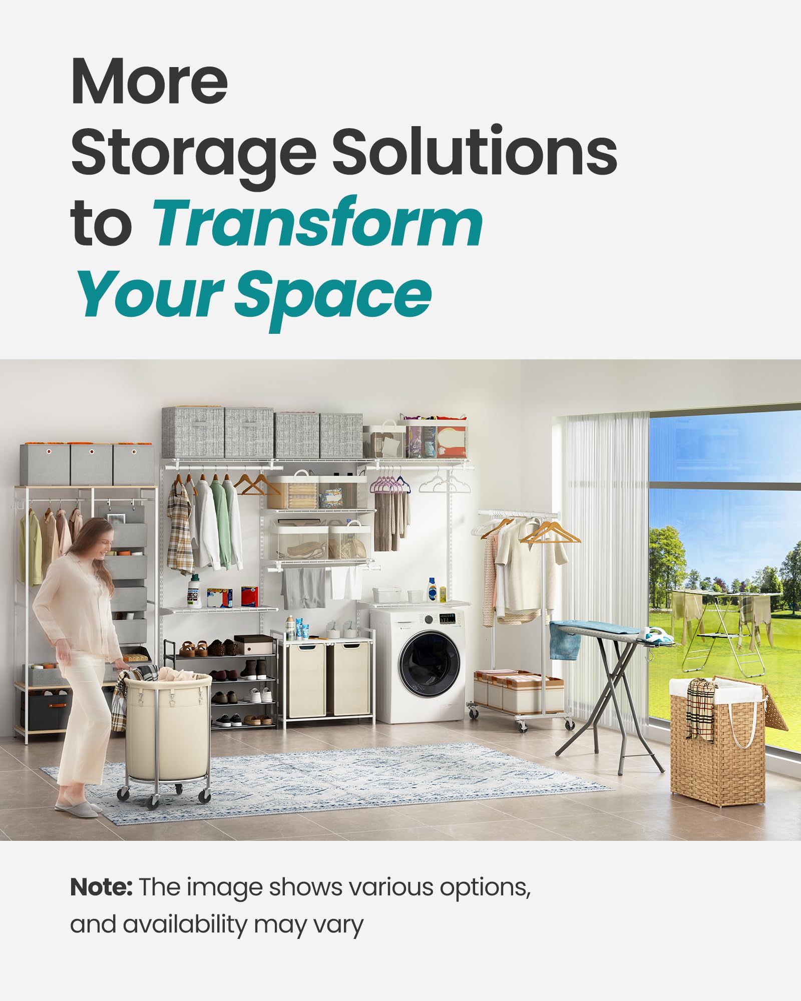 SONGMICS Shoe Organizer for Closet, Shoe Storage Bin, Fits 16 Pairs, Fabric Container with Handles and Clear Cover, Adjustable Dividers, Customizable, Dove Gray ULSP555G01 - Image 7