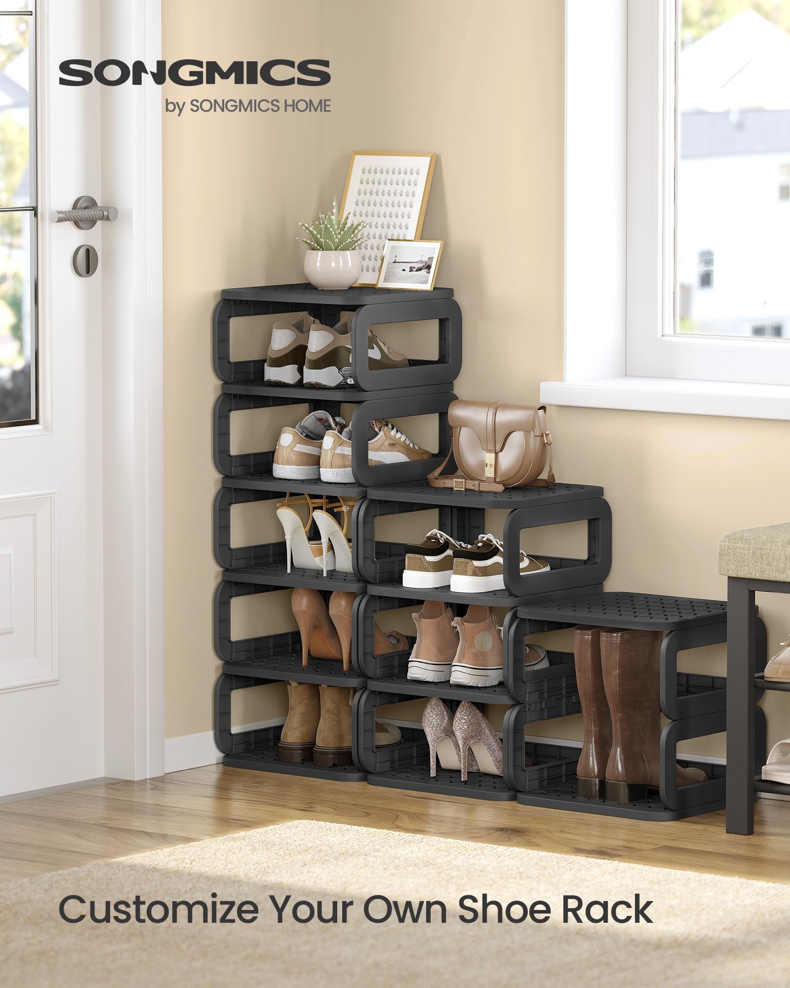SONGMICS Shoe Rack, Shoe Organizer, 12 Shelves, Shoe Storage, Narrow Shoe Shelf, Open Shelf for Entryway, Living Room, Bathroom, Space-Saving, Ink Black ULPC038B01 - Image 3