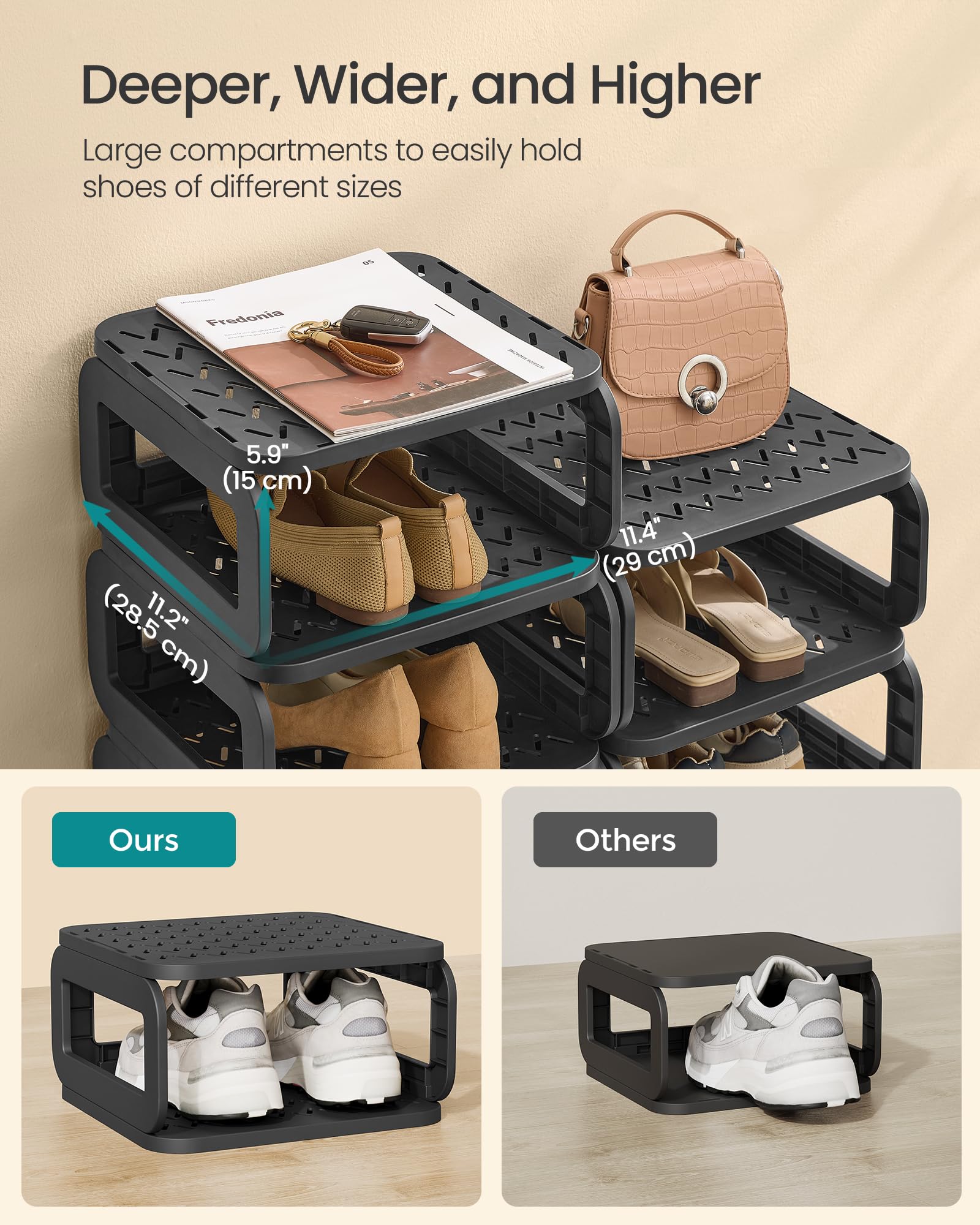 SONGMICS Shoe Rack, Shoe Organizer, 12 Shelves, Shoe Storage, Narrow Shoe Shelf, Open Shelf for Entryway, Living Room, Bathroom, Space-Saving, Ink Black ULPC038B01 - Image 4