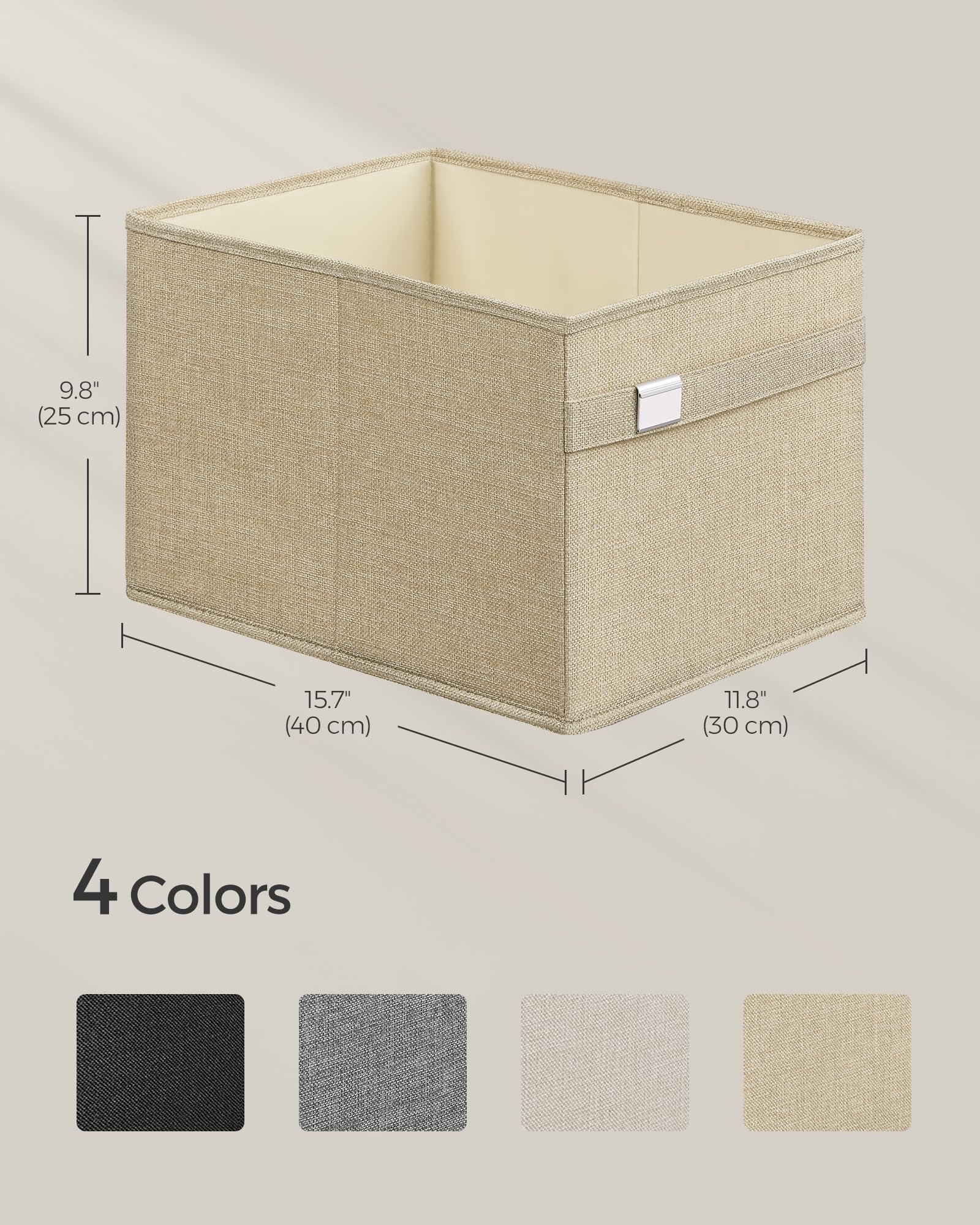 SONGMICS Storage Baskets, Set of 2 Storage Bins, 15.7 x 11.8 x 9.8 Inches, 2 Handles, Oxford Fabric and Linen-Look Fabric, Easy to Clean, Foldable, Metal Label Holders, Summer Sand UROB240Y02 - Image 5