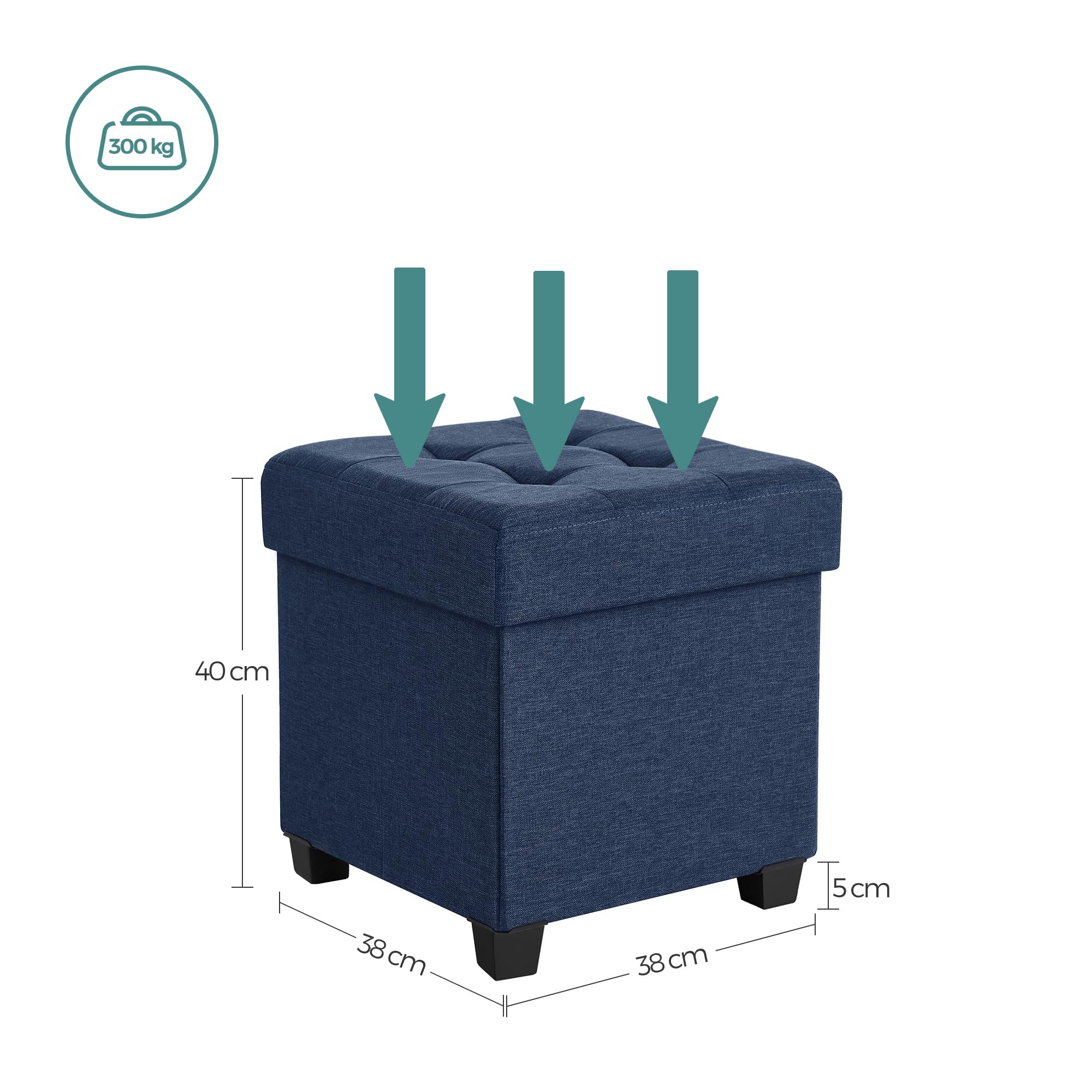 SONGMICS Storage Ottoman, Small Ottoman Foot Rest with Legs, 15 x 15 x 15.7 Inches Foot Stool, Load up to 660 lb, for Living Room, Bedroom, Dorm, Midnight Blue ULSF14IN - Image 3